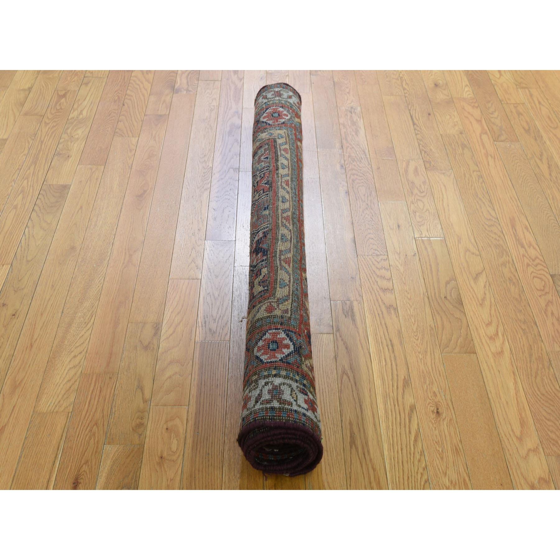 Blue Antique Caucasian Kazak Even Wear Wide Runner Hand Knotted Oriental Rug In Good Condition In Carlstadt, NJ