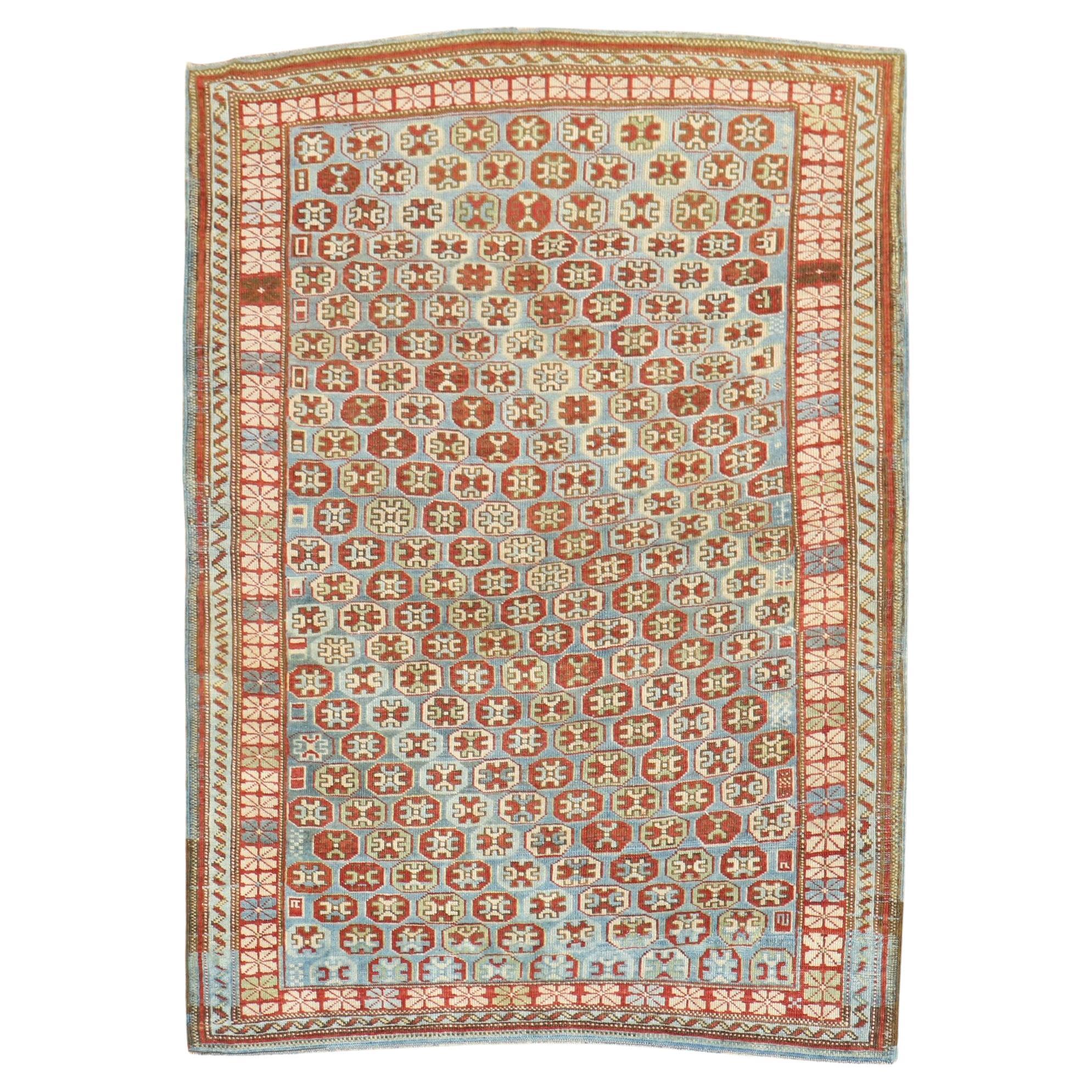 Blauer antiker kaukasischer Kuba-Teppich aus dem 19.