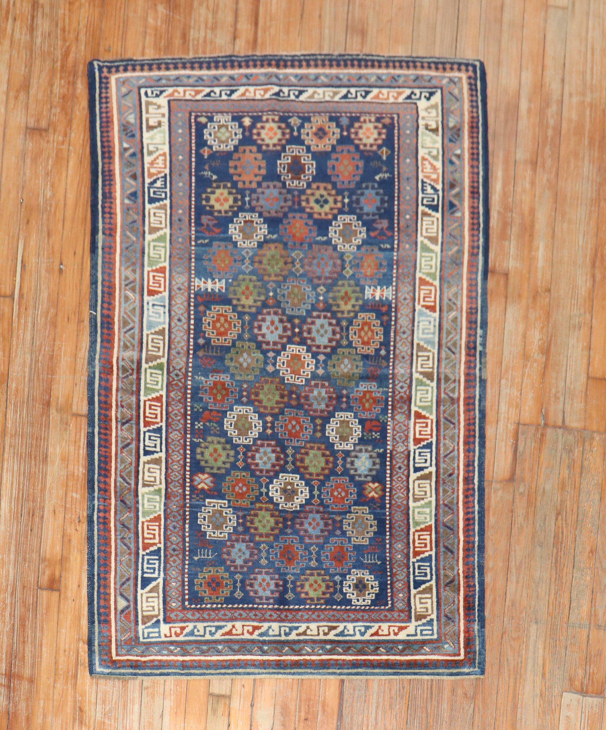 Blue Antique Caucasian Kuba Rug In Good Condition For Sale In New York, NY