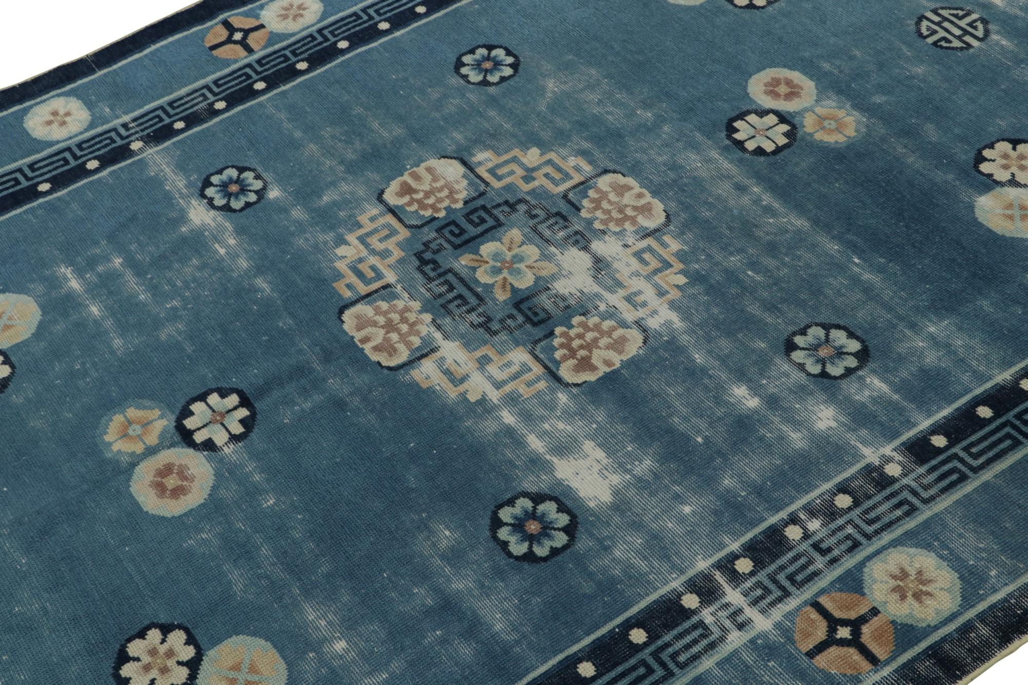 Blue Antique Chinese Peking Art Deco Rug with Floral Patterns, from Rug & Kilim In Good Condition For Sale In Long Island City, NY