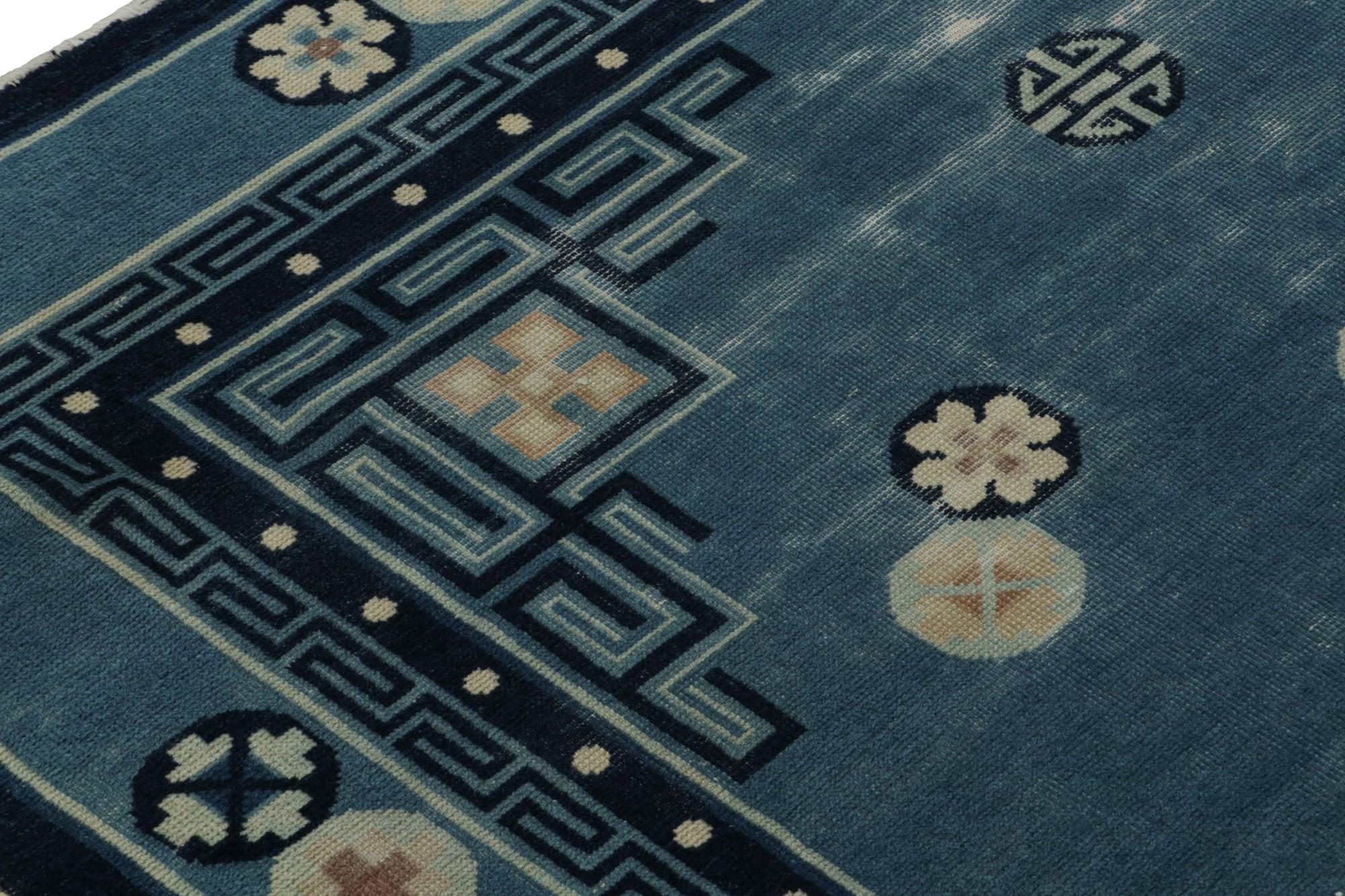 Early 20th Century Blue Antique Chinese Peking Art Deco Rug with Floral Patterns, from Rug & Kilim For Sale