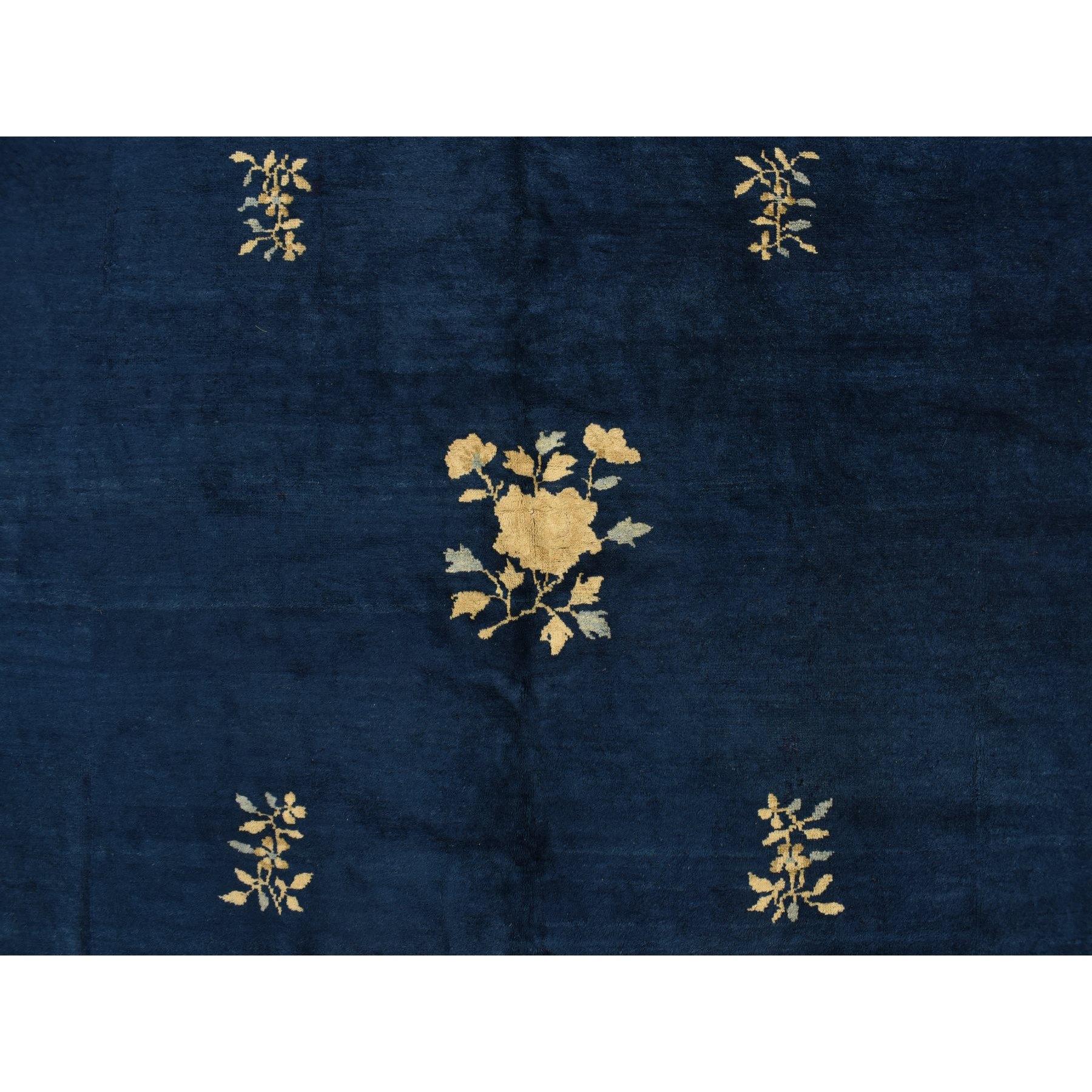 Laine Tapis oriental bleu antique chinois de Pékin, propre et doux, noué à la main (8'x9'4