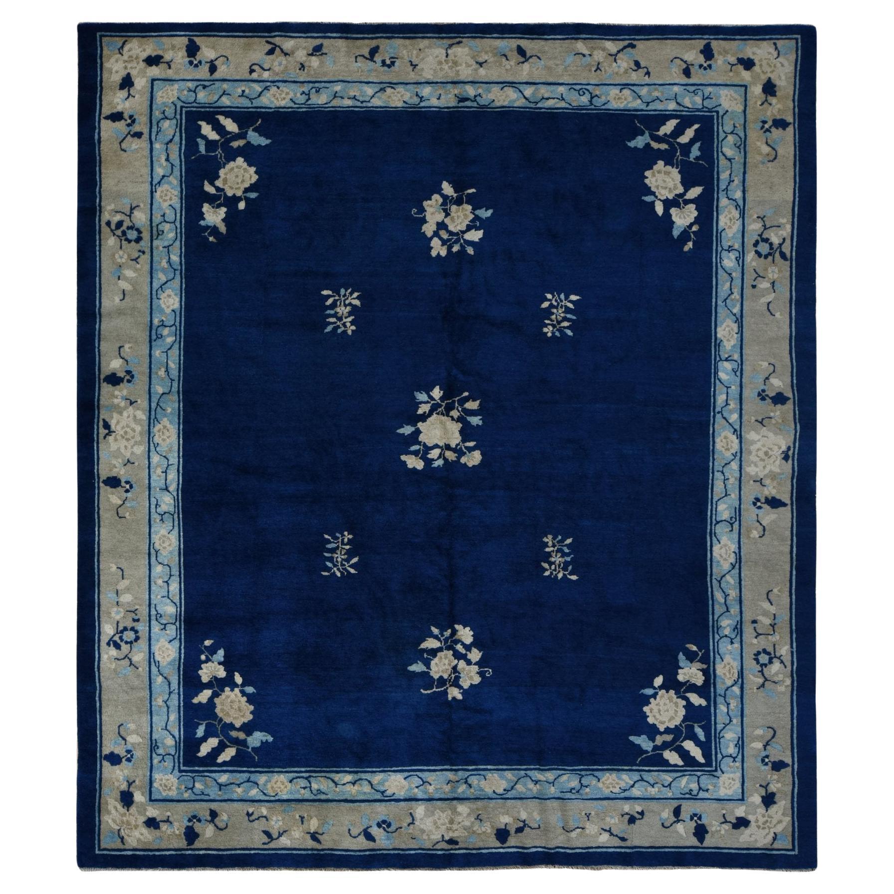 Blue Antique Chinese Peking Clean and Soft Hand Knotted Oriental Rug (8'x9'4")