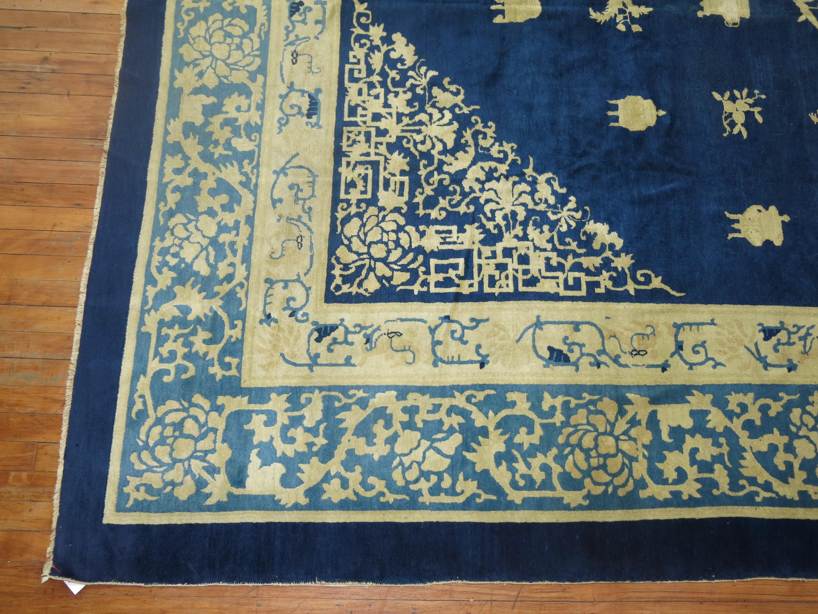 Hand-Woven Blue Antique Chinese Rug