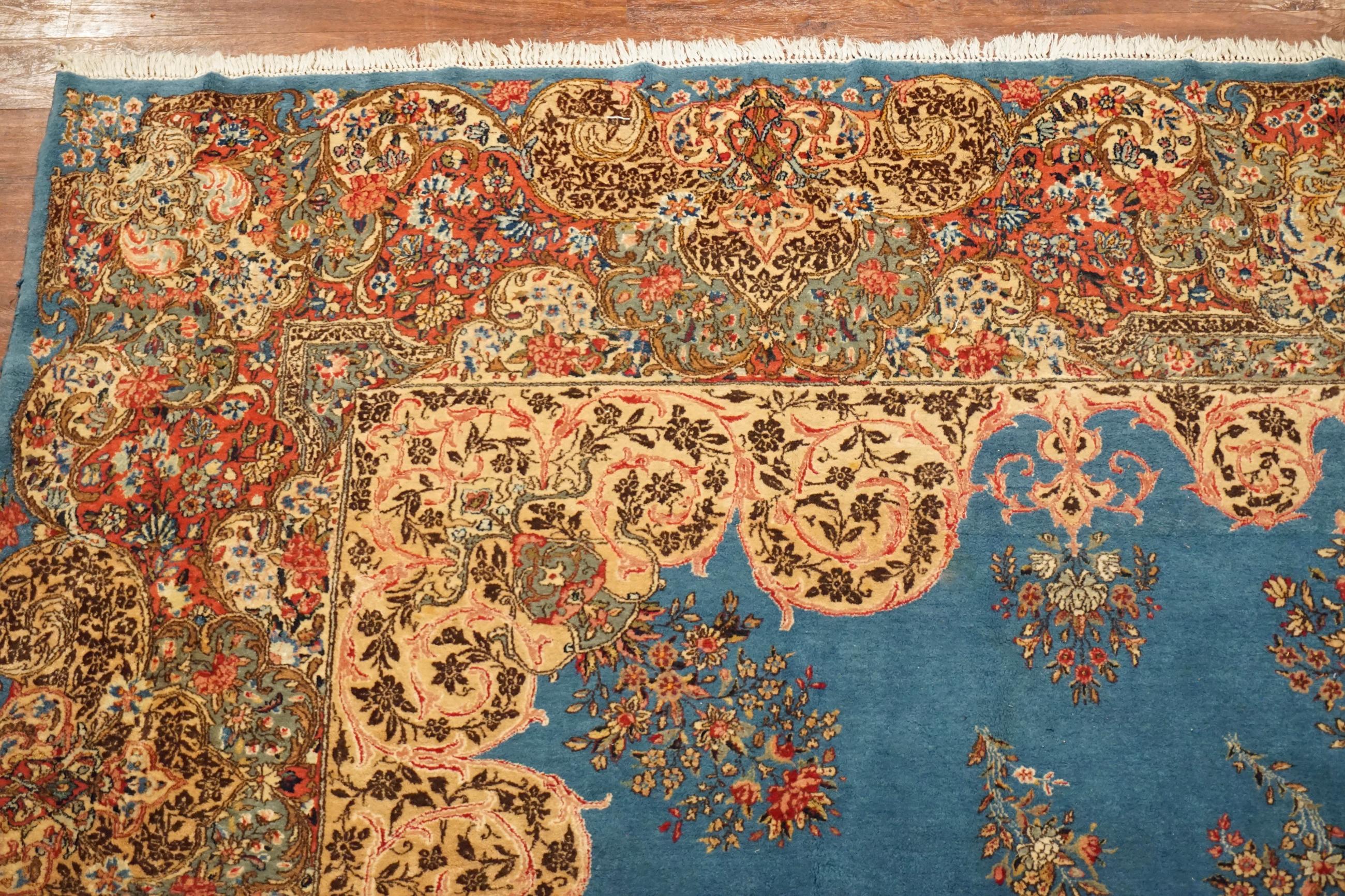 20th Century Blue Antique Fine Persian Kerman For Sale