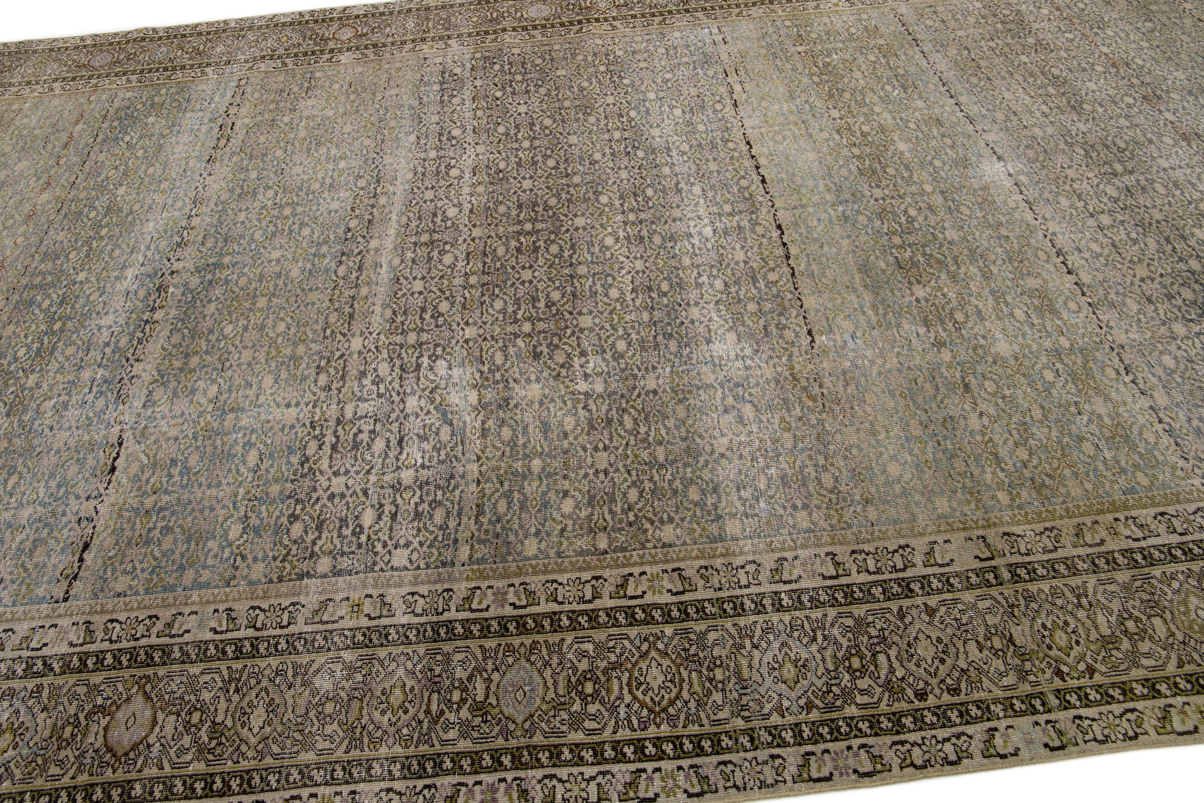 Persian Blue Antique Handmade Malayer Gallery Wool Rug with Allover Motif For Sale
