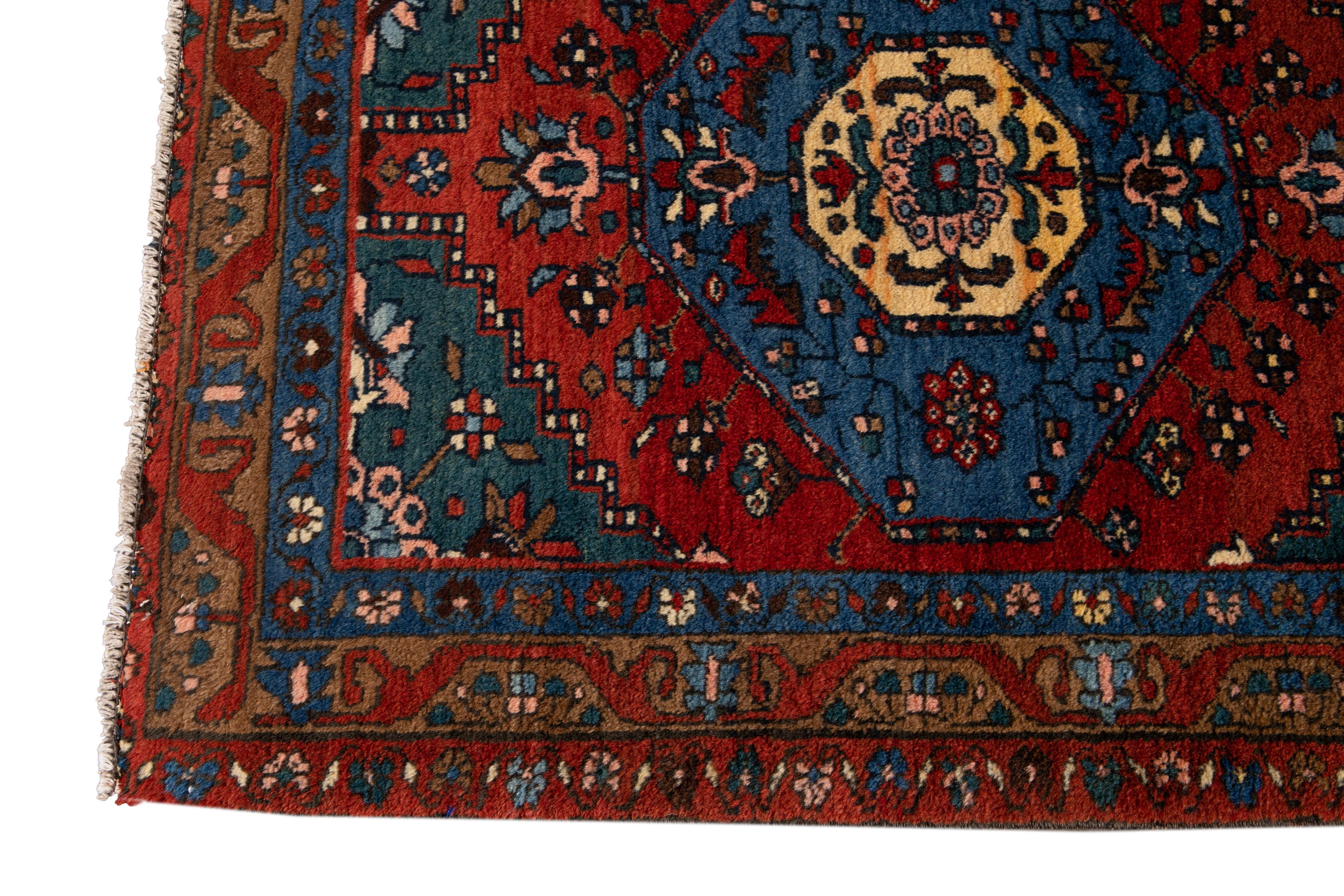 Persian Blue Antique Heriz Handmade Wool Runner For Sale