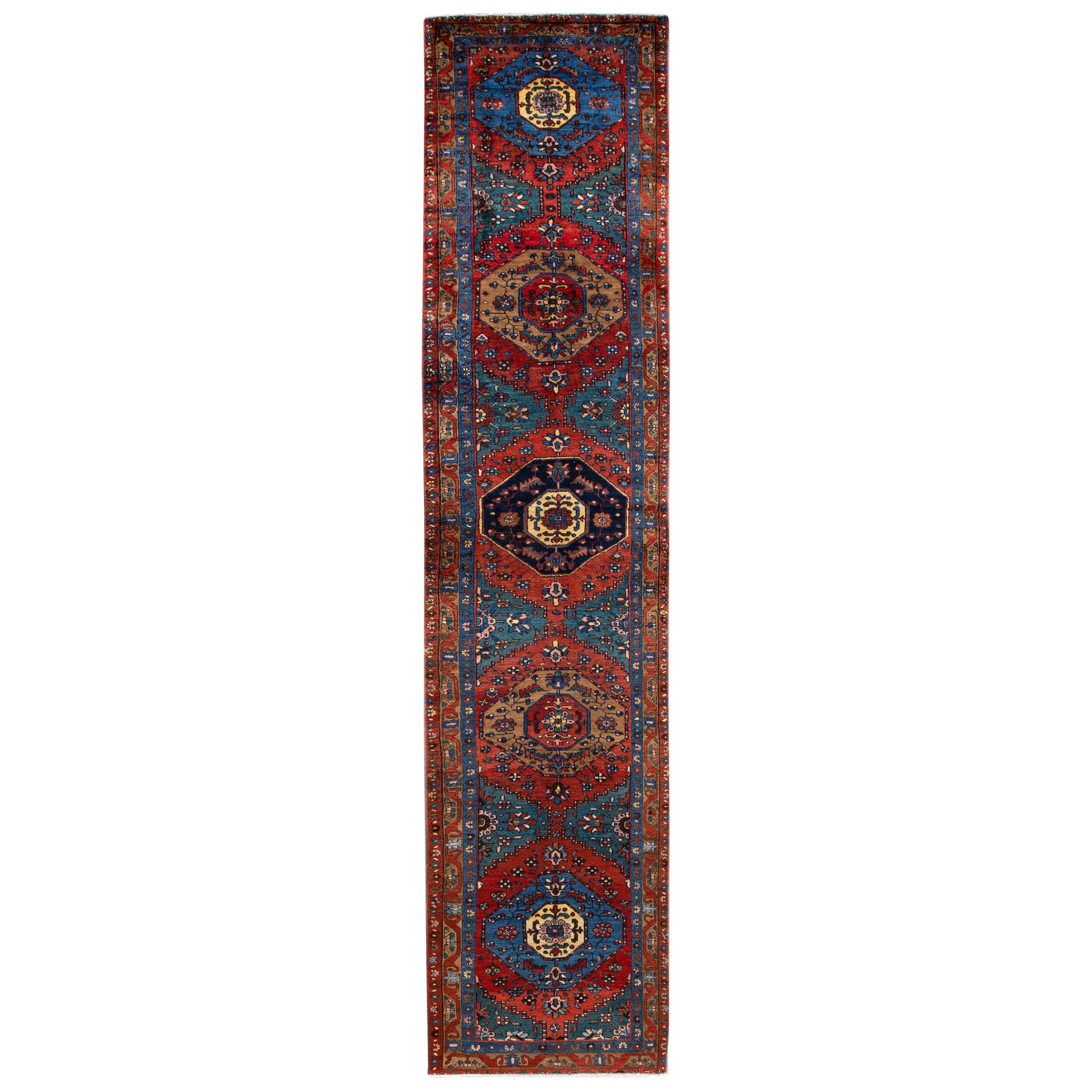 Blue Antique Heriz Handmade Wool Runner