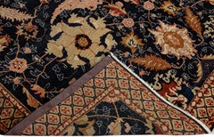Blue Antique Indian Agra Handmade Floral Designed Wool Rug