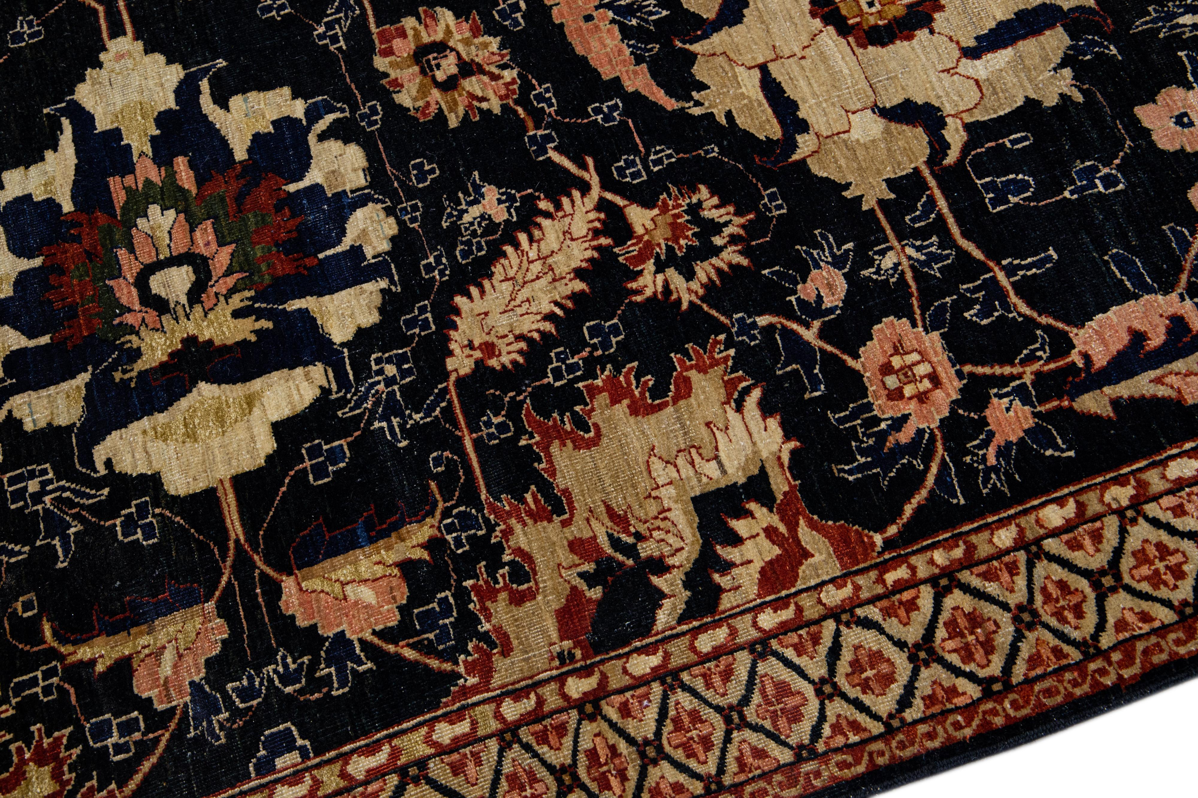 20th Century Blue Antique Indian Agra Handmade Floral Designed Wool Rug For Sale