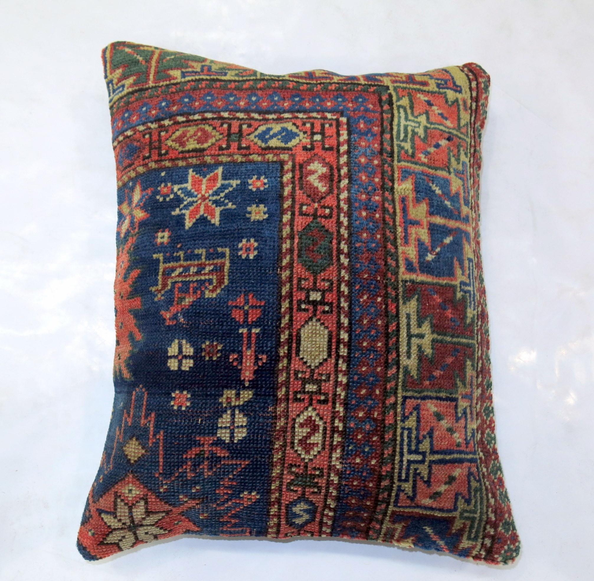 Tribal Set of Blue Antique Kazak Rug Pillow