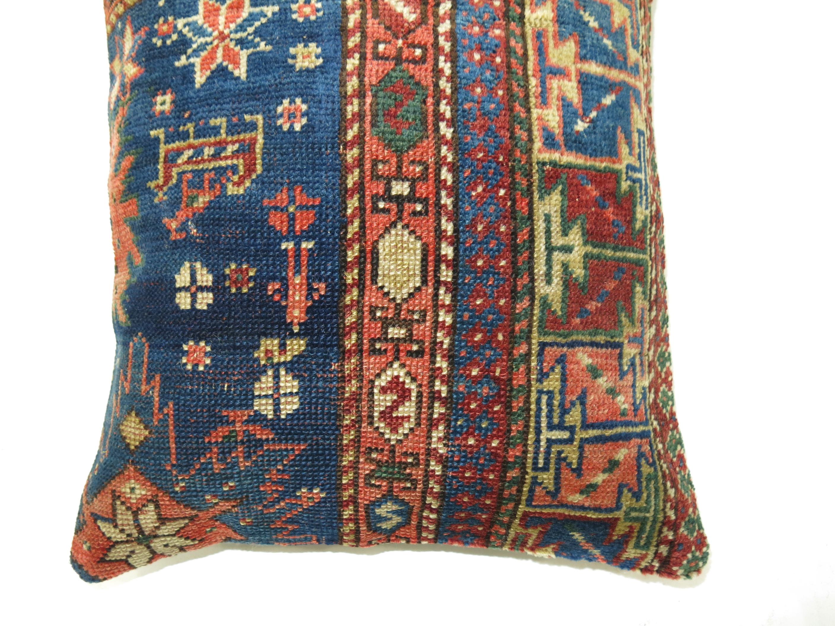 Set of Blue Antique Kazak Rug Pillow In Good Condition In New York, NY
