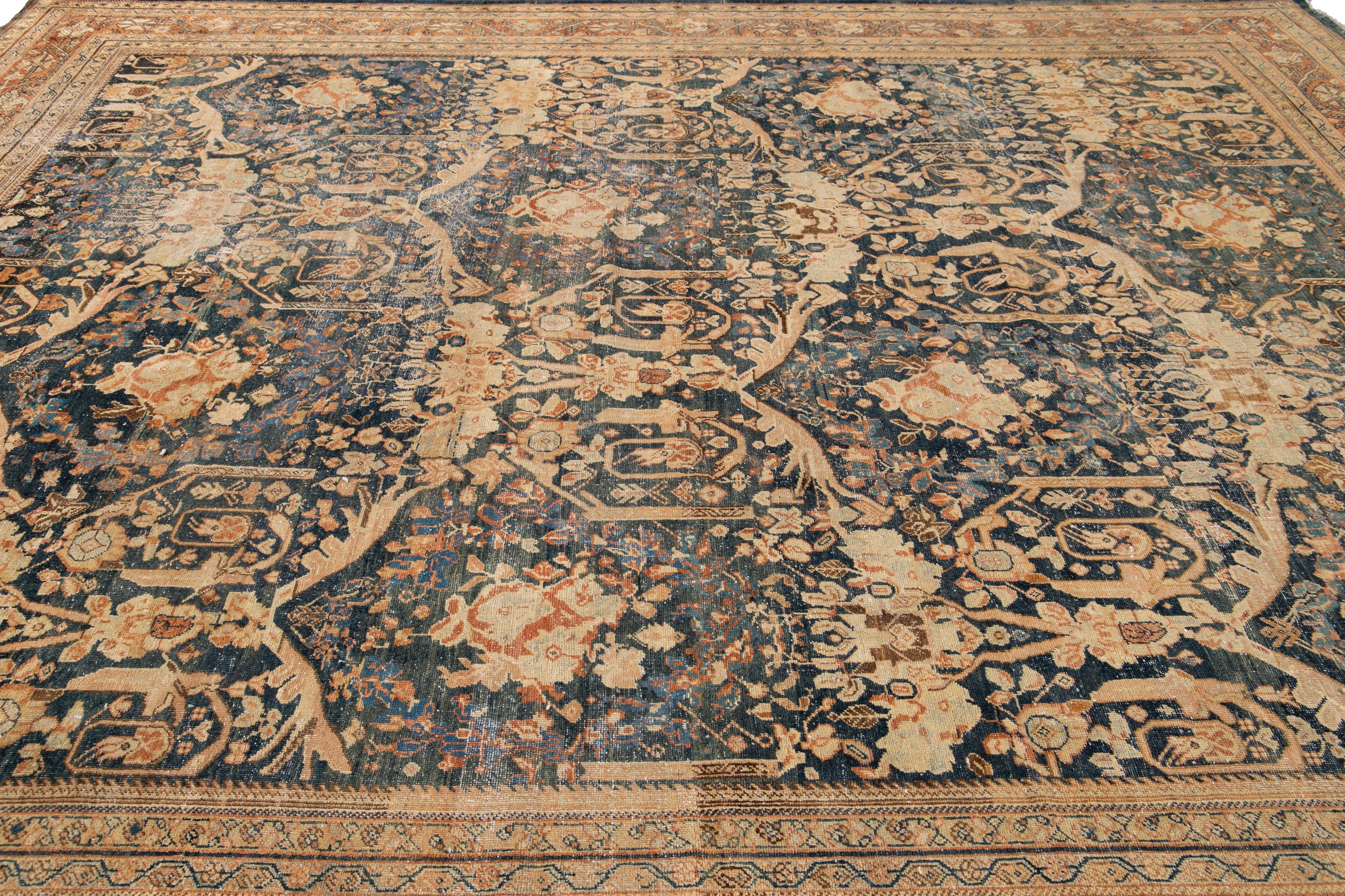 Blue Antique Mahal Handmade Wool Rug For Sale 3