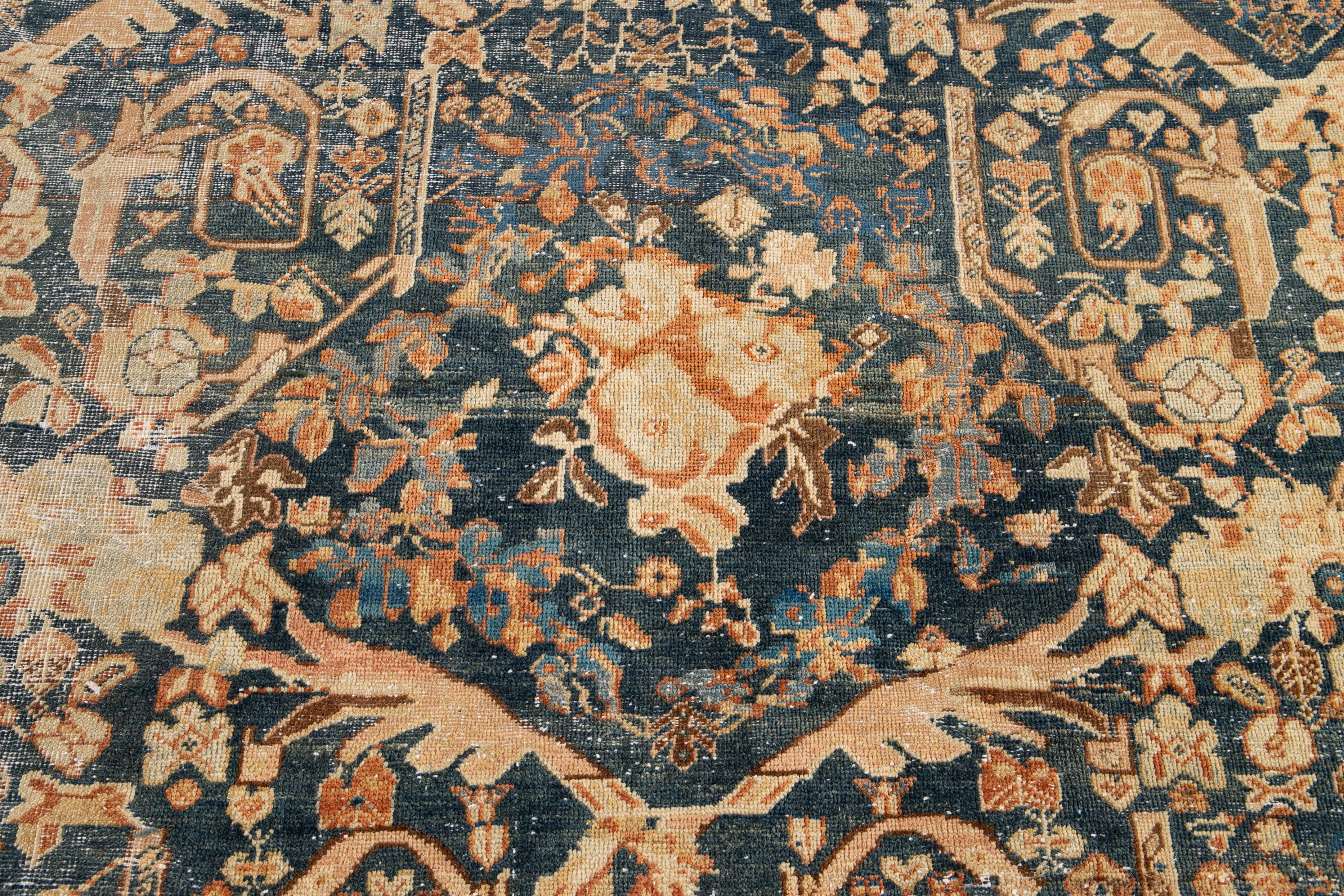 Blue Antique Mahal Handmade Wool Rug For Sale 7