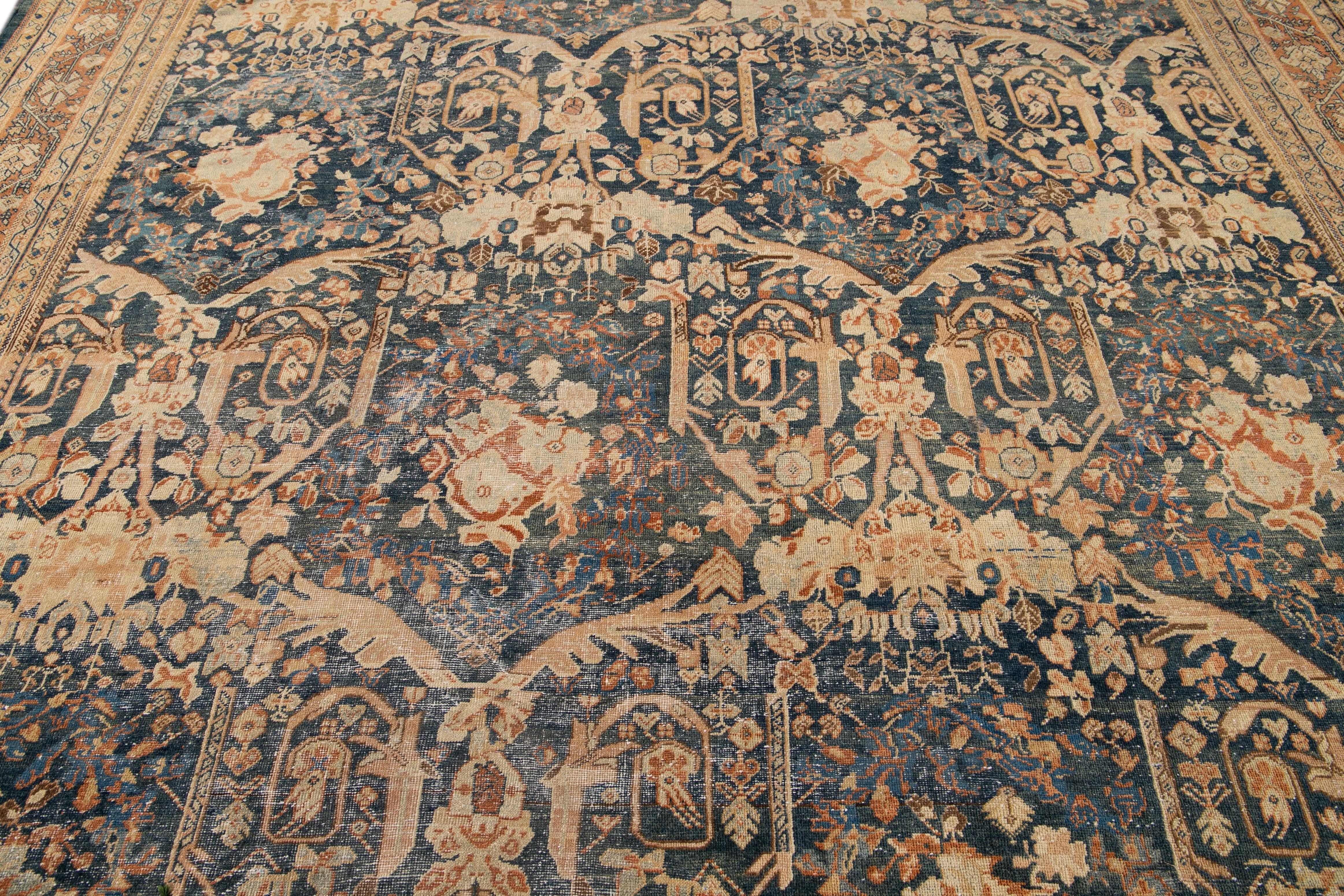 Blue Antique Mahal Handmade Wool Rug For Sale 8