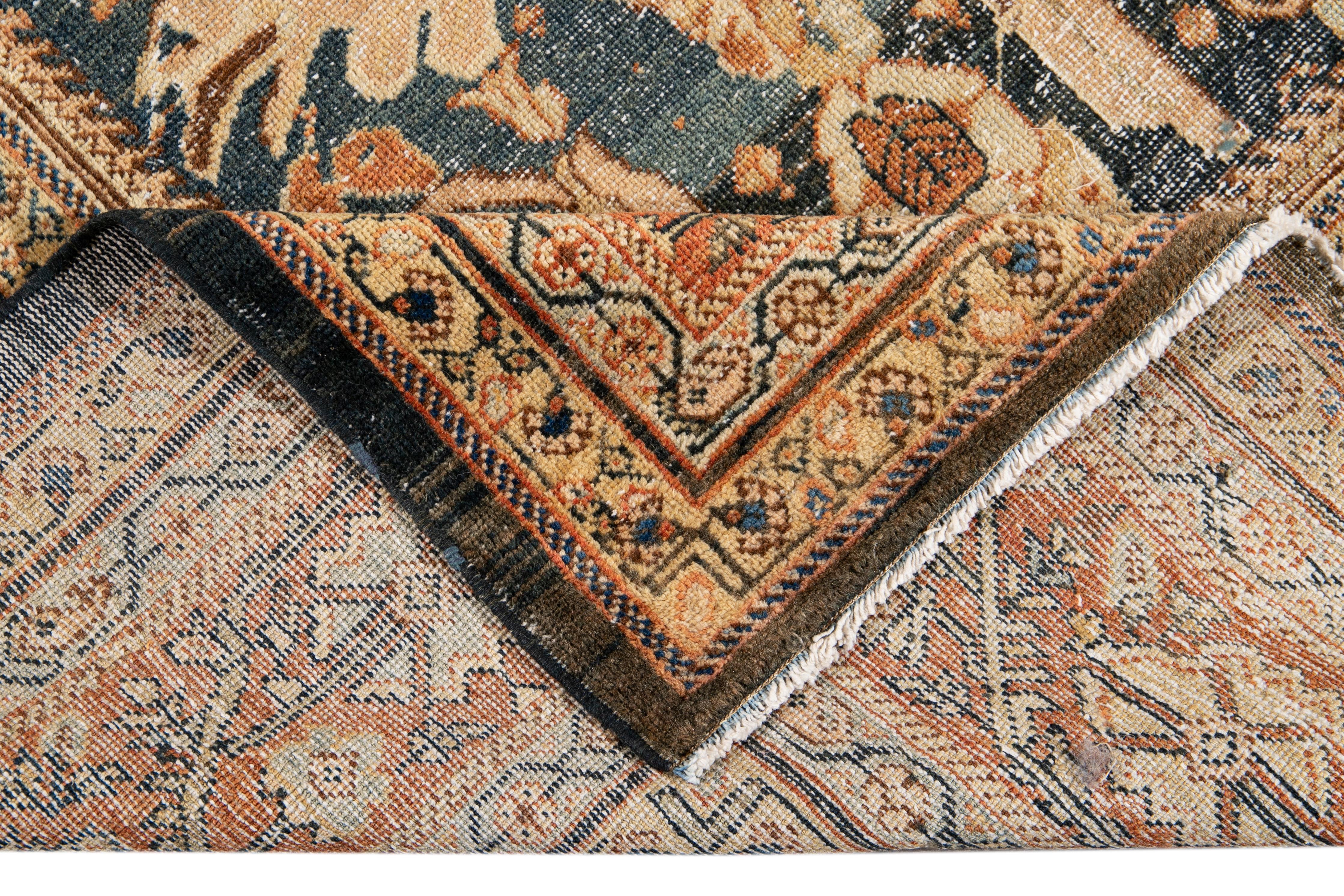 Islamic Blue Antique Mahal Handmade Wool Rug For Sale