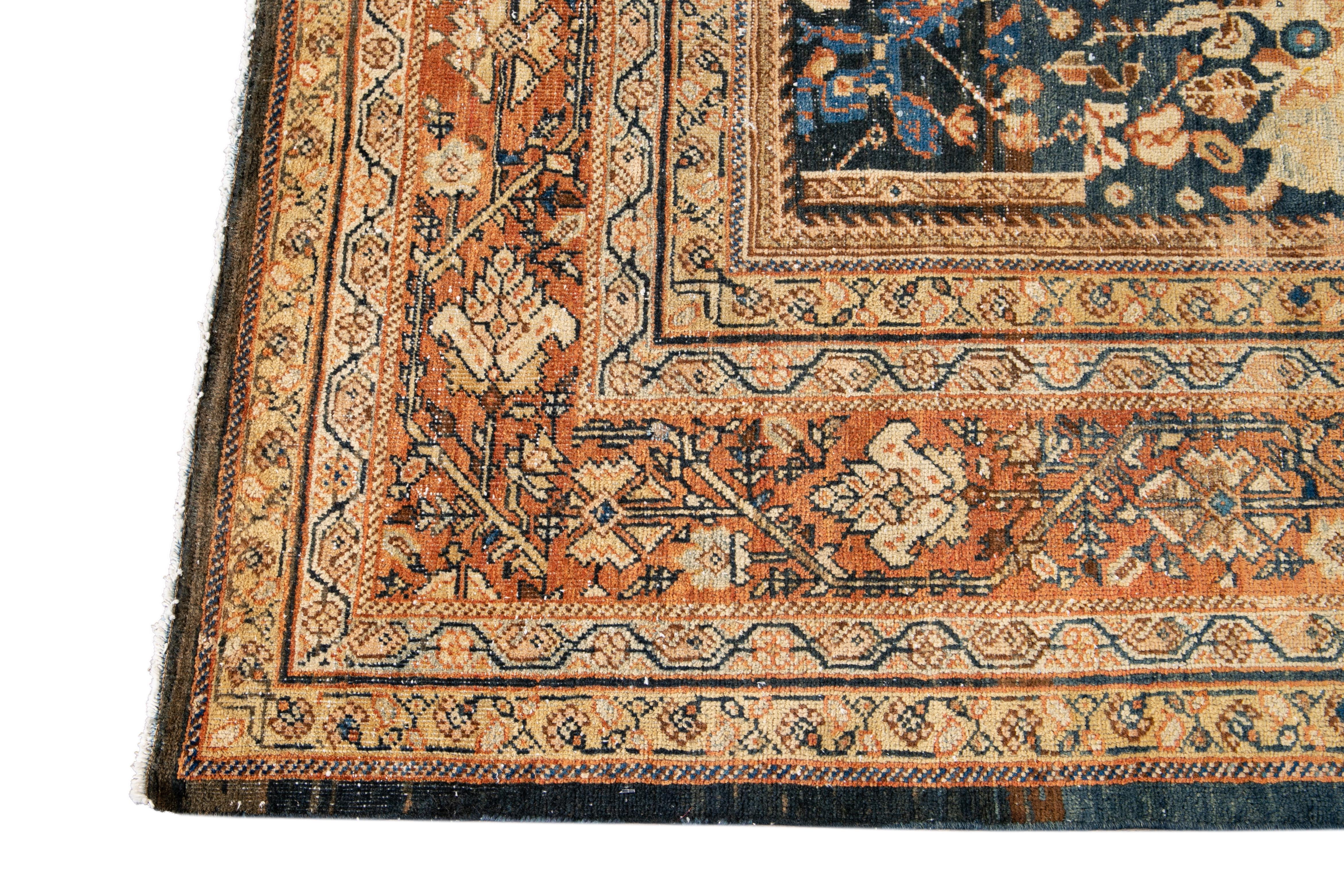 Hand-Knotted Blue Antique Mahal Handmade Wool Rug For Sale