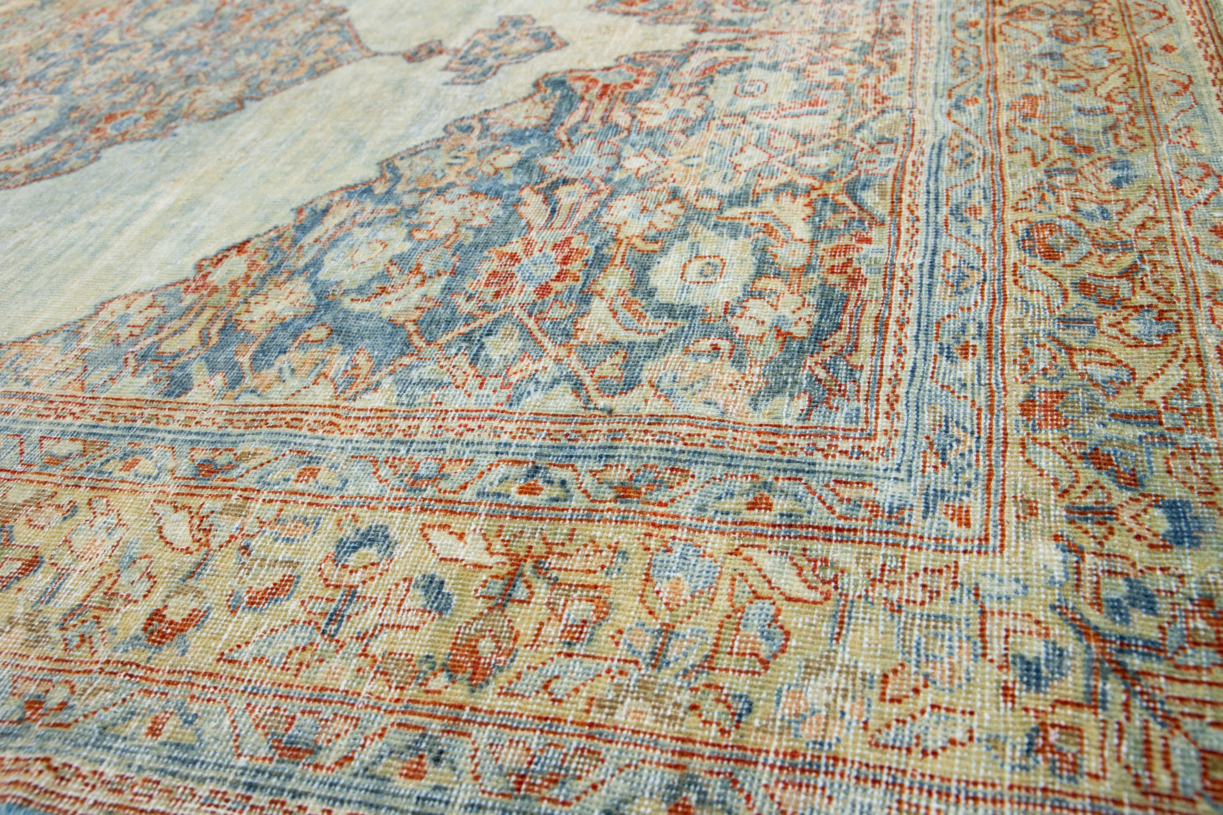 Blue Antique Mahal Handmade Wool Rug with Allover Pattern For Sale 2