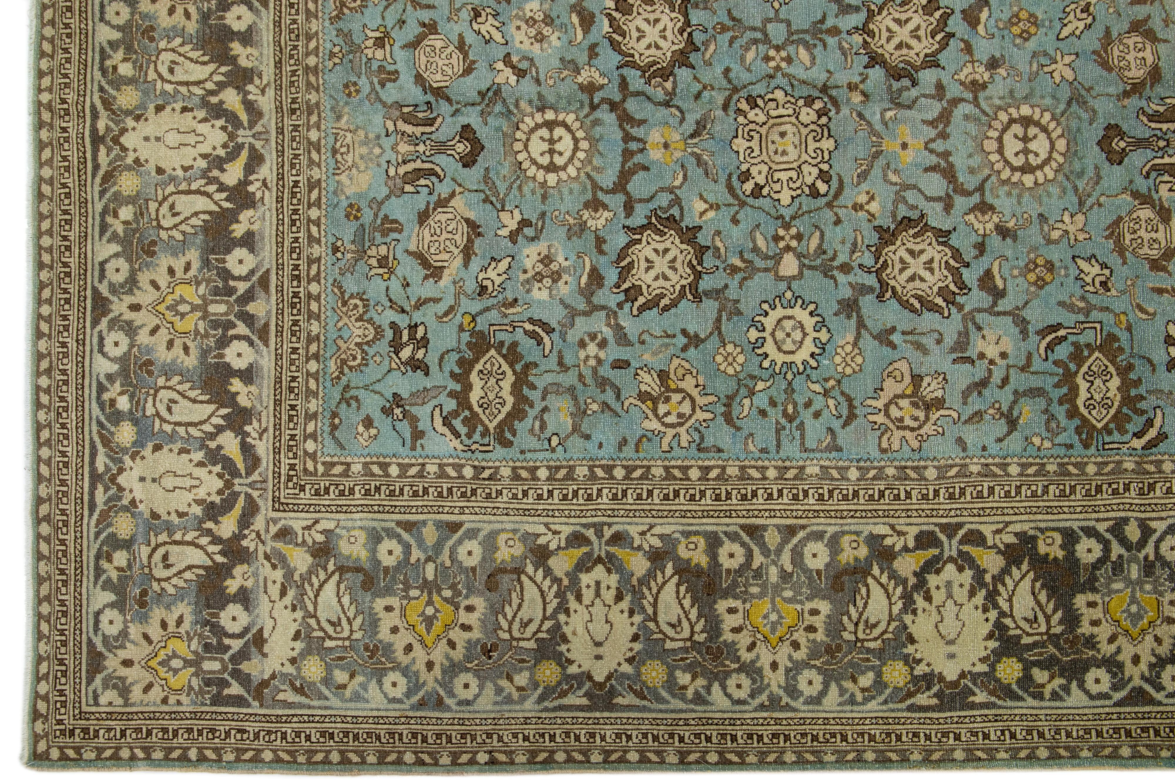 Blue Antique Malayer Handmade Persian Wool Rug with Allover Floral Motif In Good Condition For Sale In Norwalk, CT