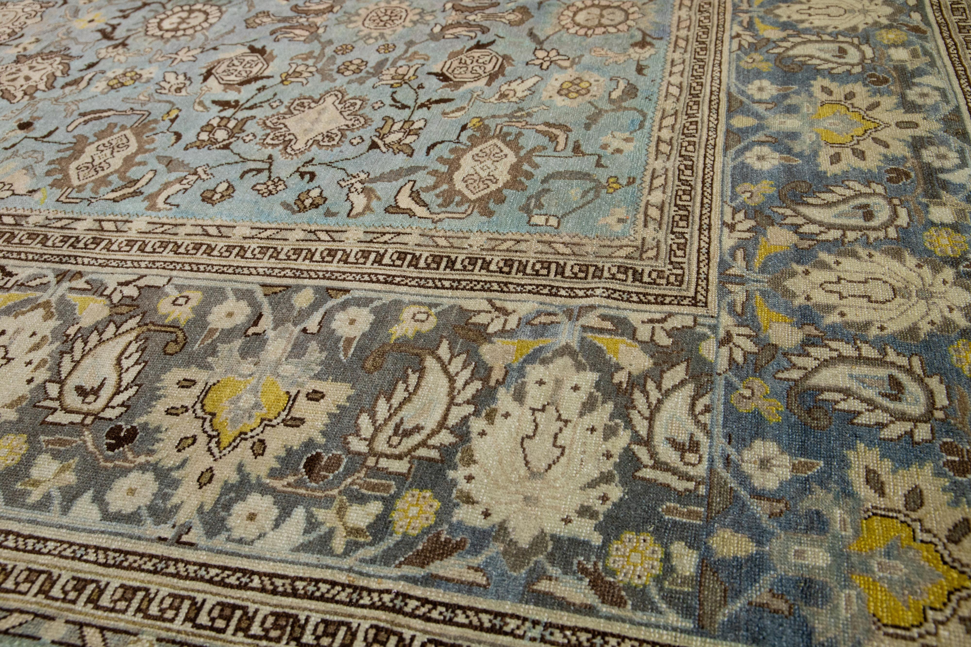 Blue Antique Malayer Handmade Persian Wool Rug with Allover Floral Motif For Sale 2