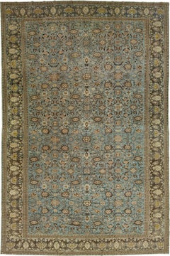 Blue Vintage Malayer Handmade Persian Wool Rug with Allover Floral Motif