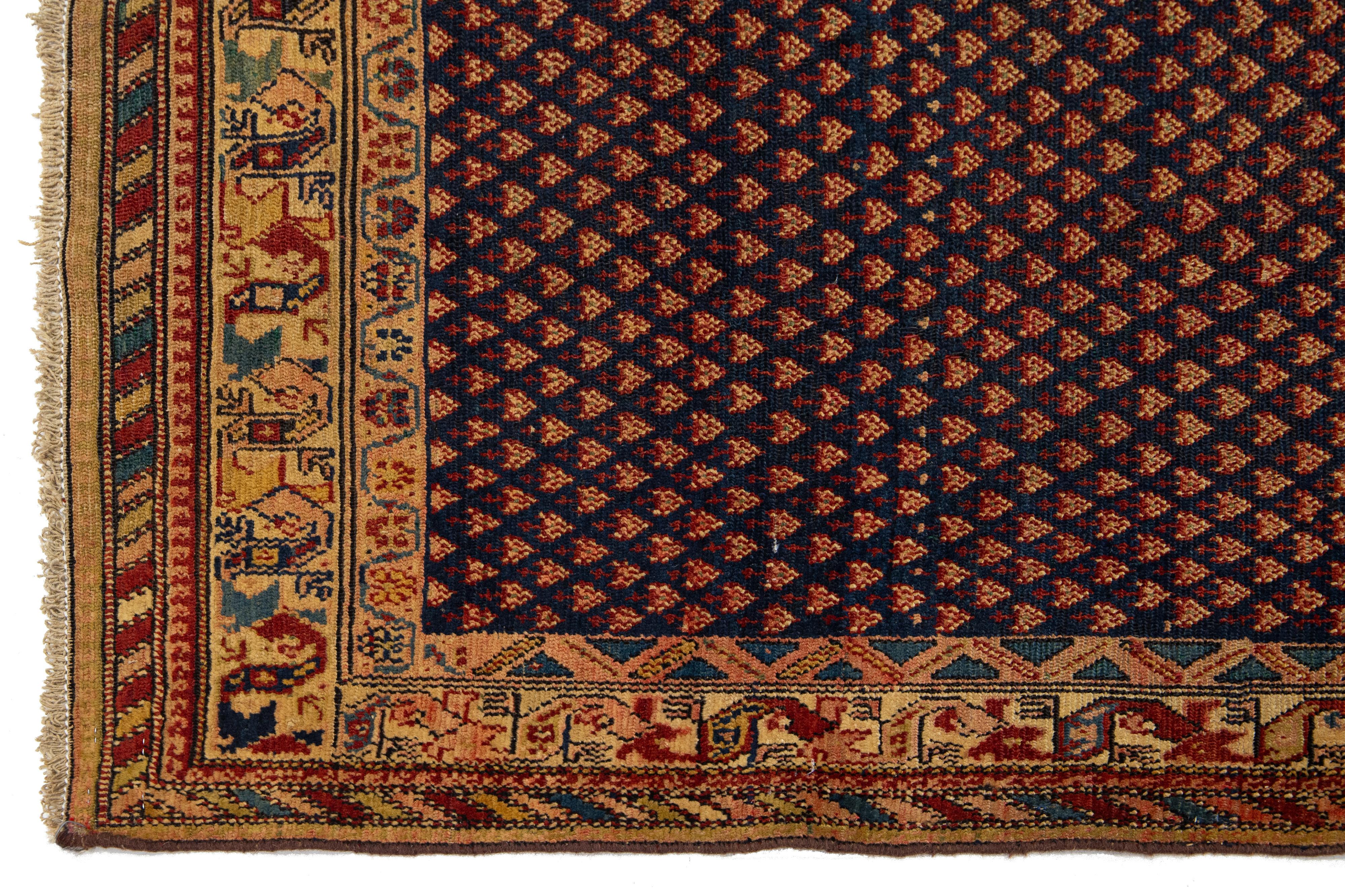 20ième siècle Tapis persan Malayer ancien bleu avec motif sur toute sa surface en vente