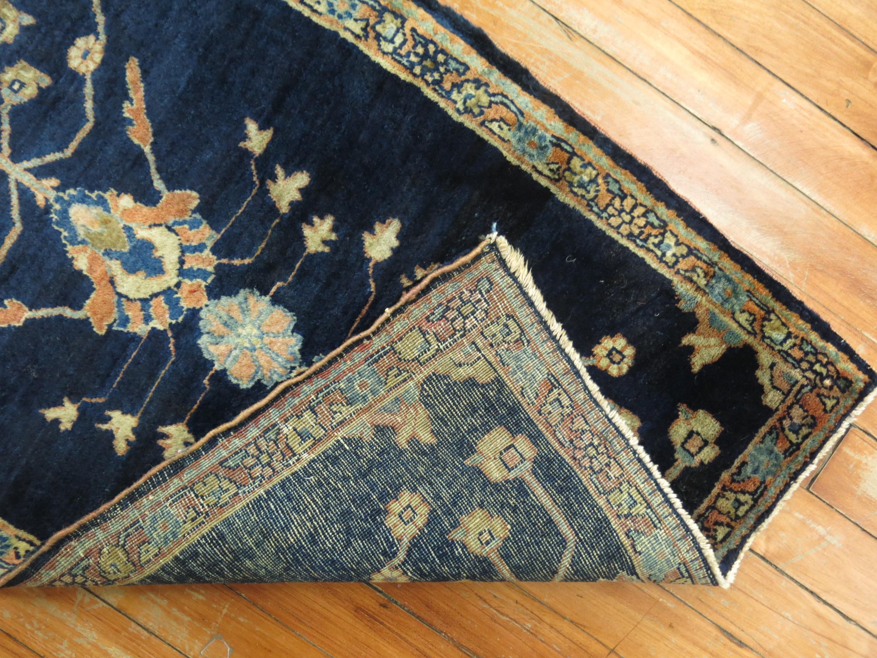 British Colonial Blue Antique Mohajeran Persian Sarouk Rug