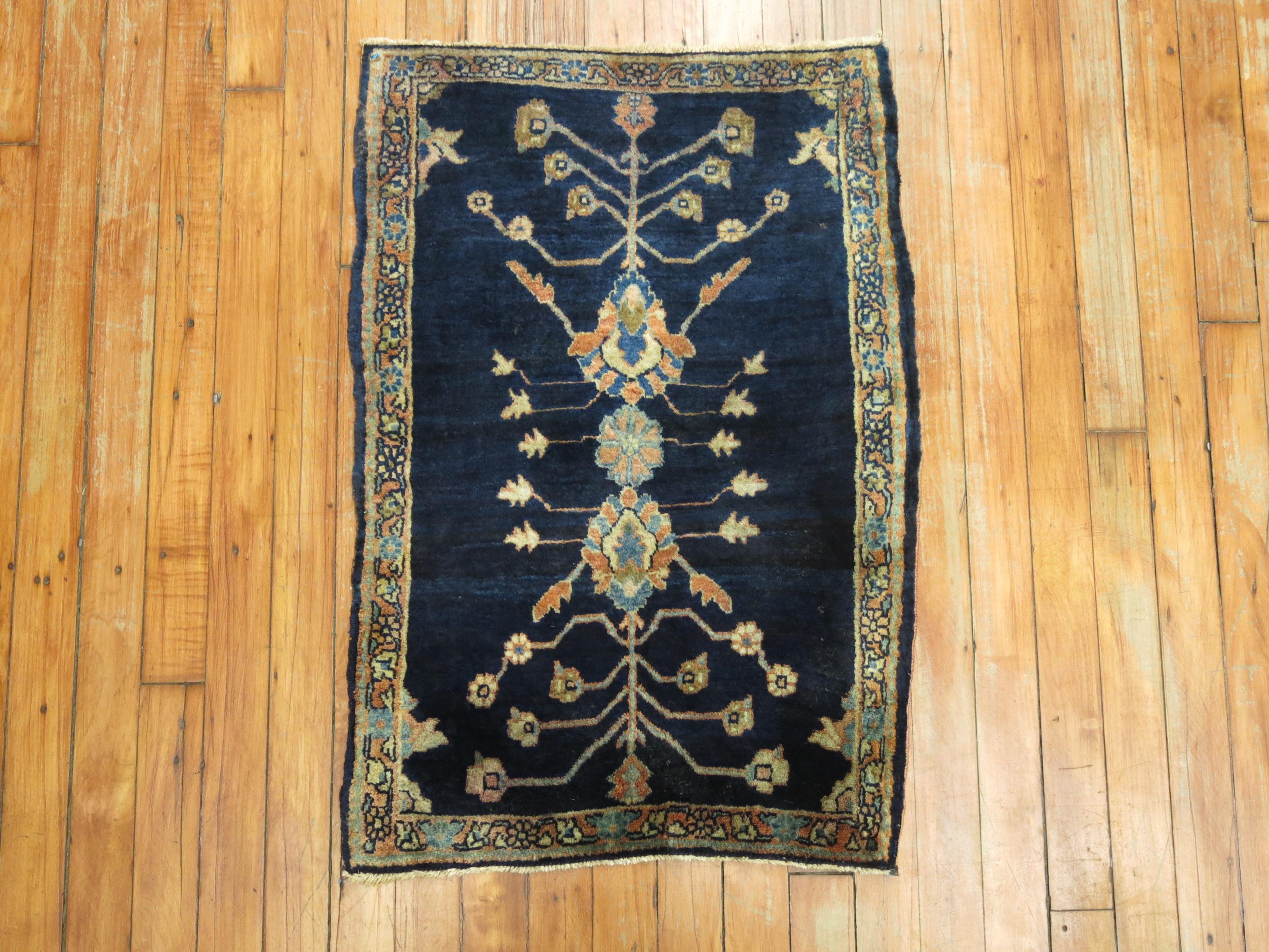 Blue Antique Mohajeran Persian Sarouk Rug In Excellent Condition In New York, NY