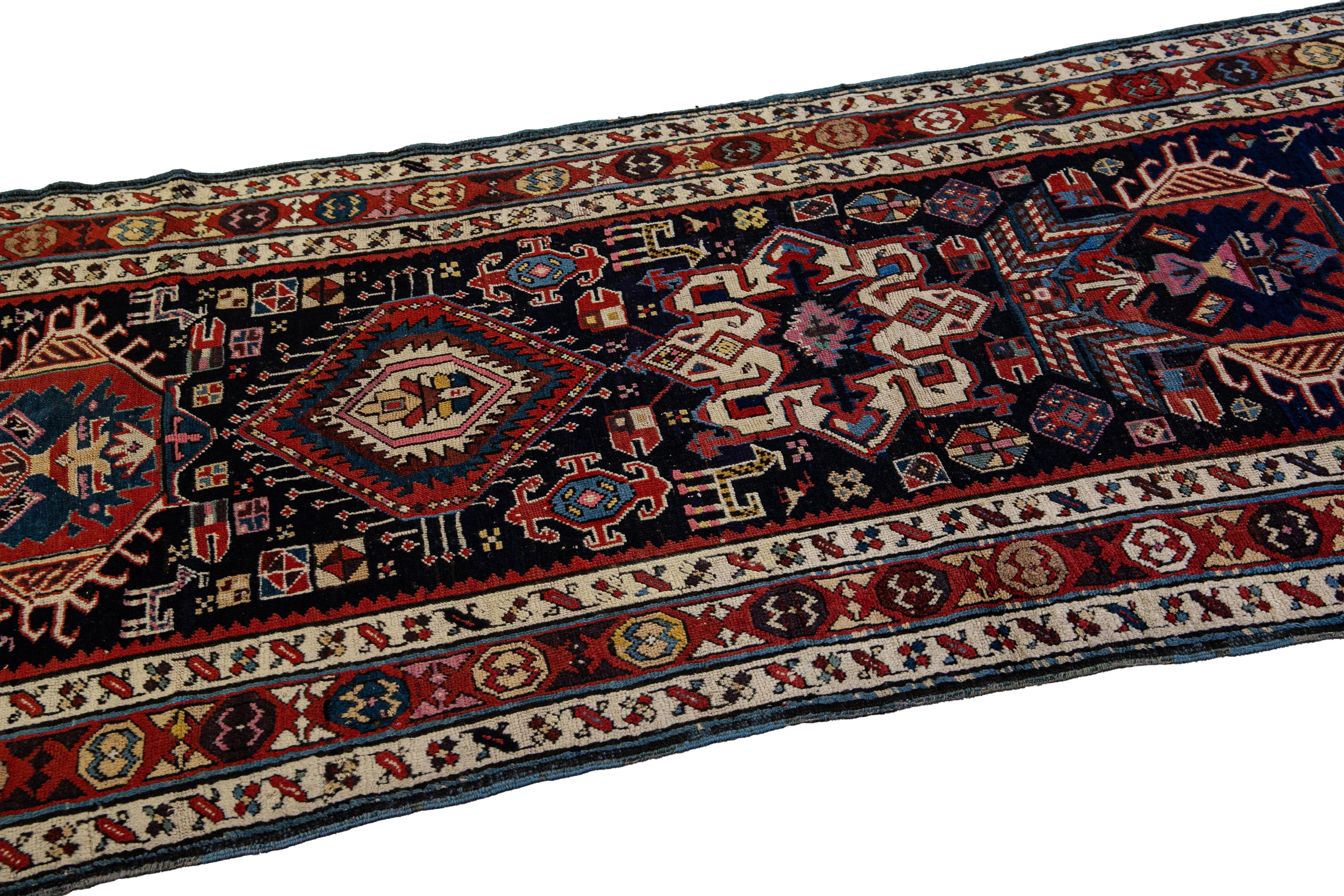 Islamic Blue Antique North West Persian Wool Runner With Tribal Motif For Sale