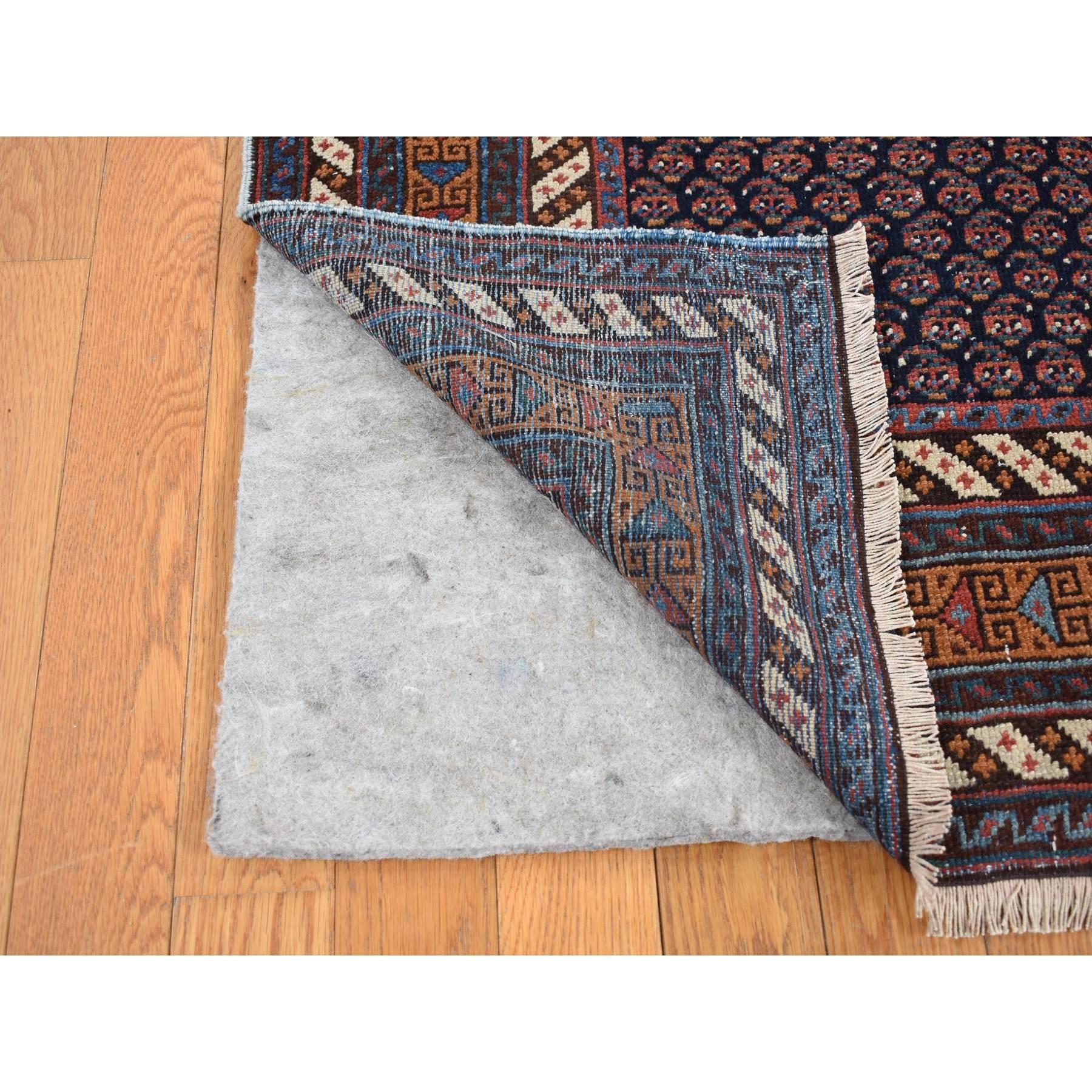 Medieval Blue Antique Persian Afshar All Over Boteh Design Hand Knotted Pure Wool Rug For Sale