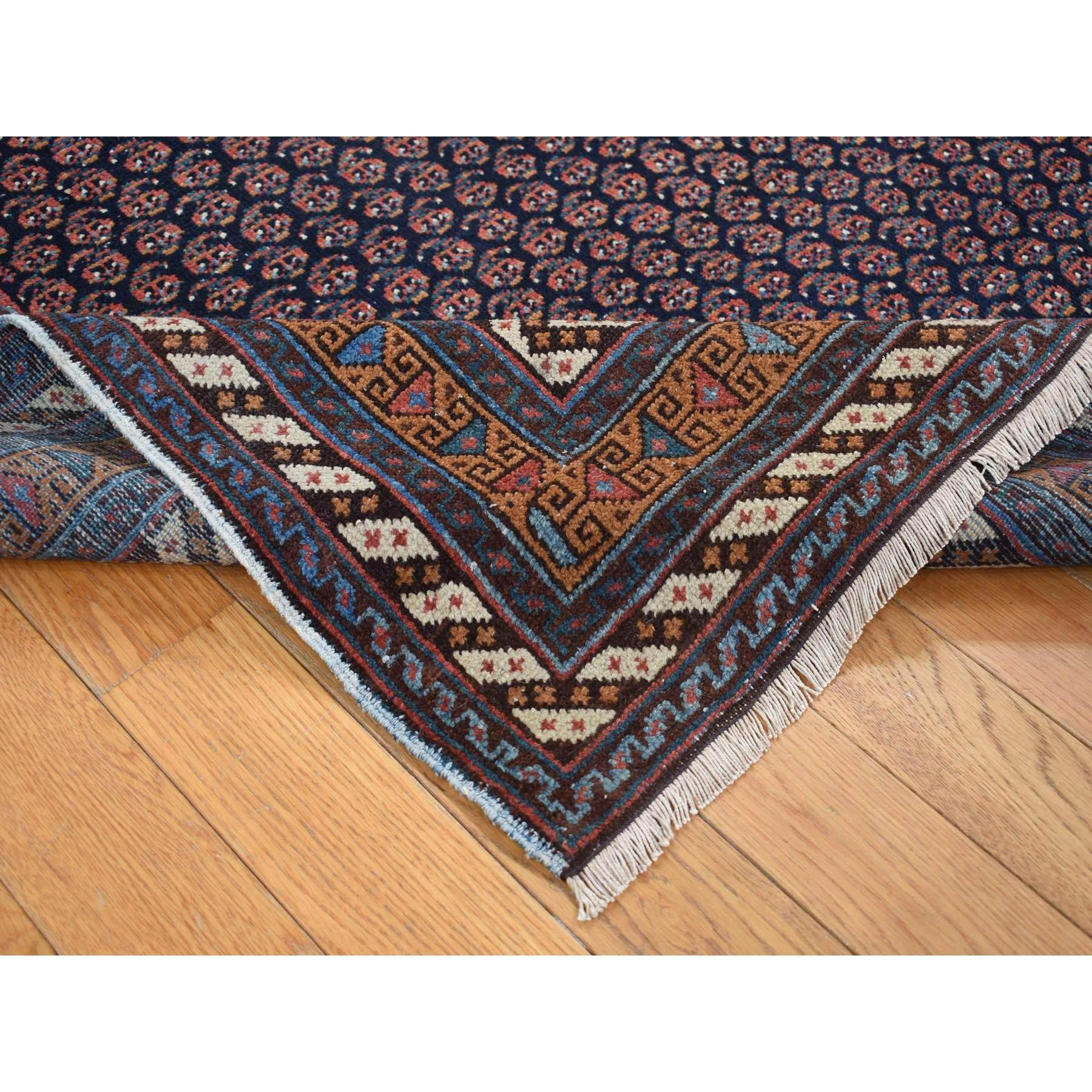 Hand-Knotted Blue Antique Persian Afshar All Over Boteh Design Hand Knotted Pure Wool Rug For Sale