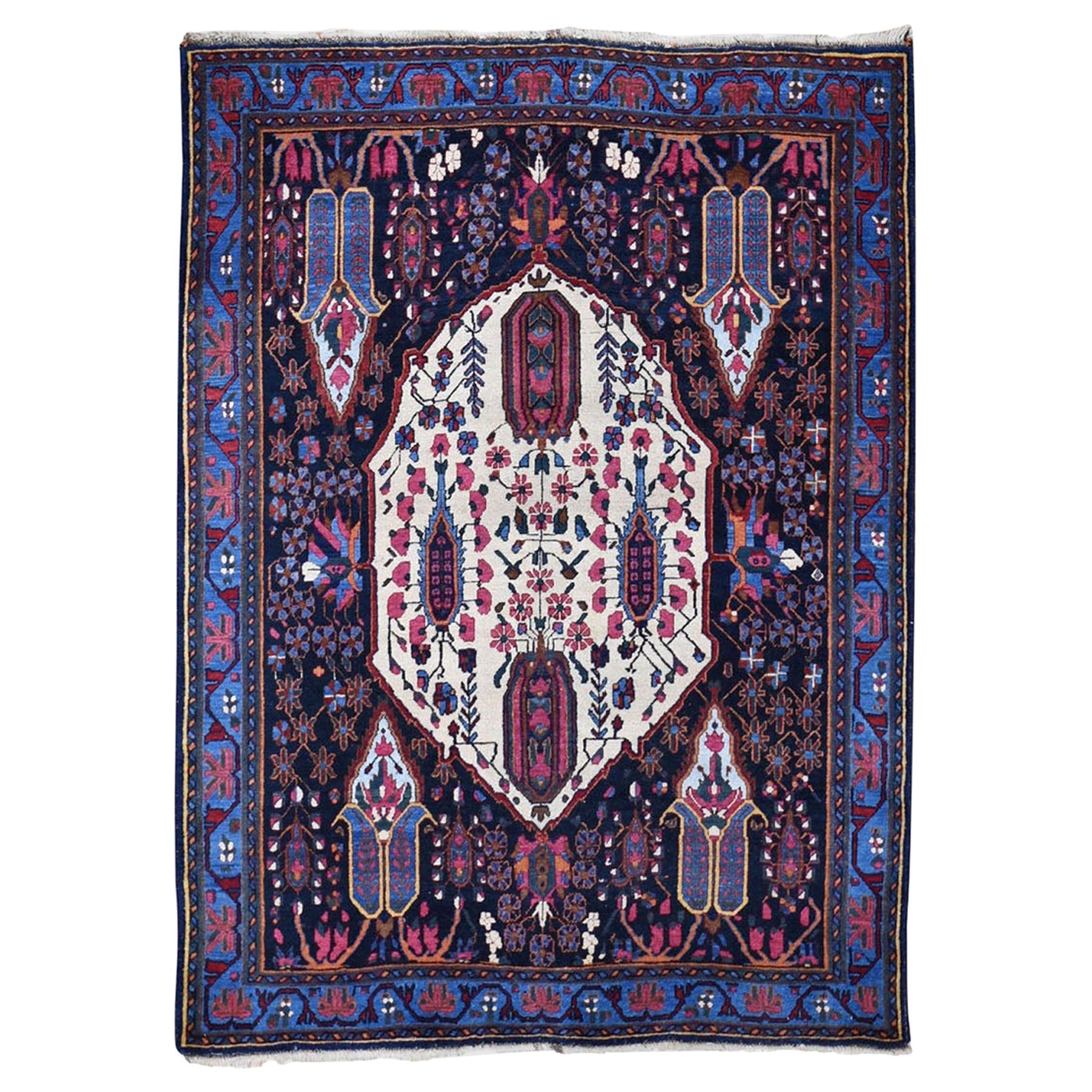Blue Antique Persian Afshar Even Wear Hand Knotted Oriental Rug