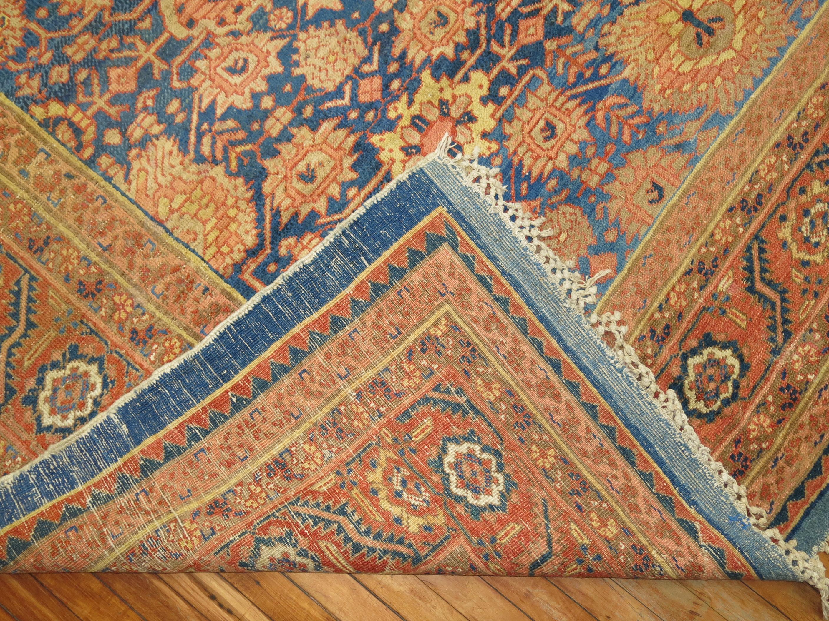 19th Century Blue Antique Persian Bakshaish Oversize Rug For Sale