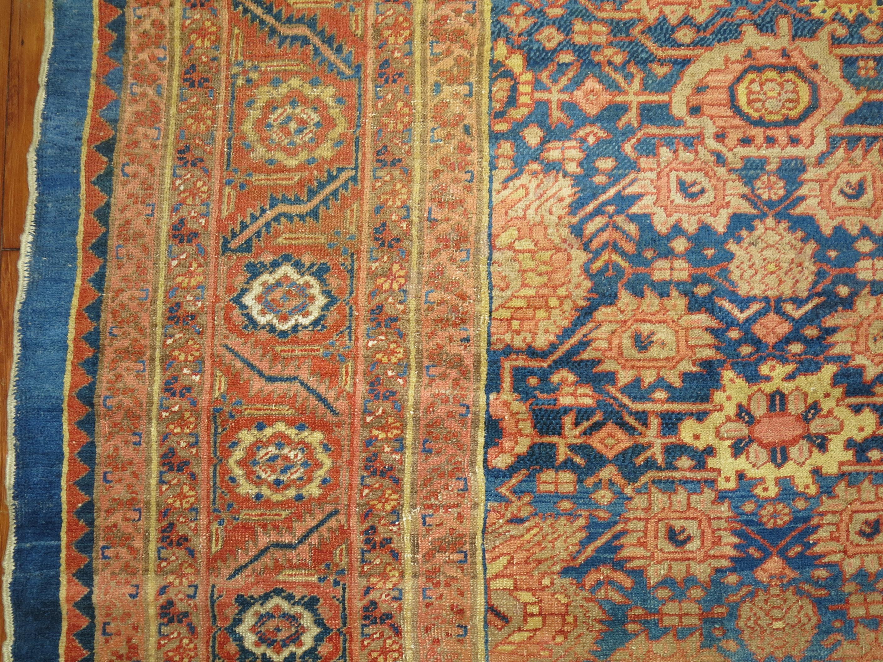 Wool Blue Antique Persian Bakshaish Oversize Rug For Sale