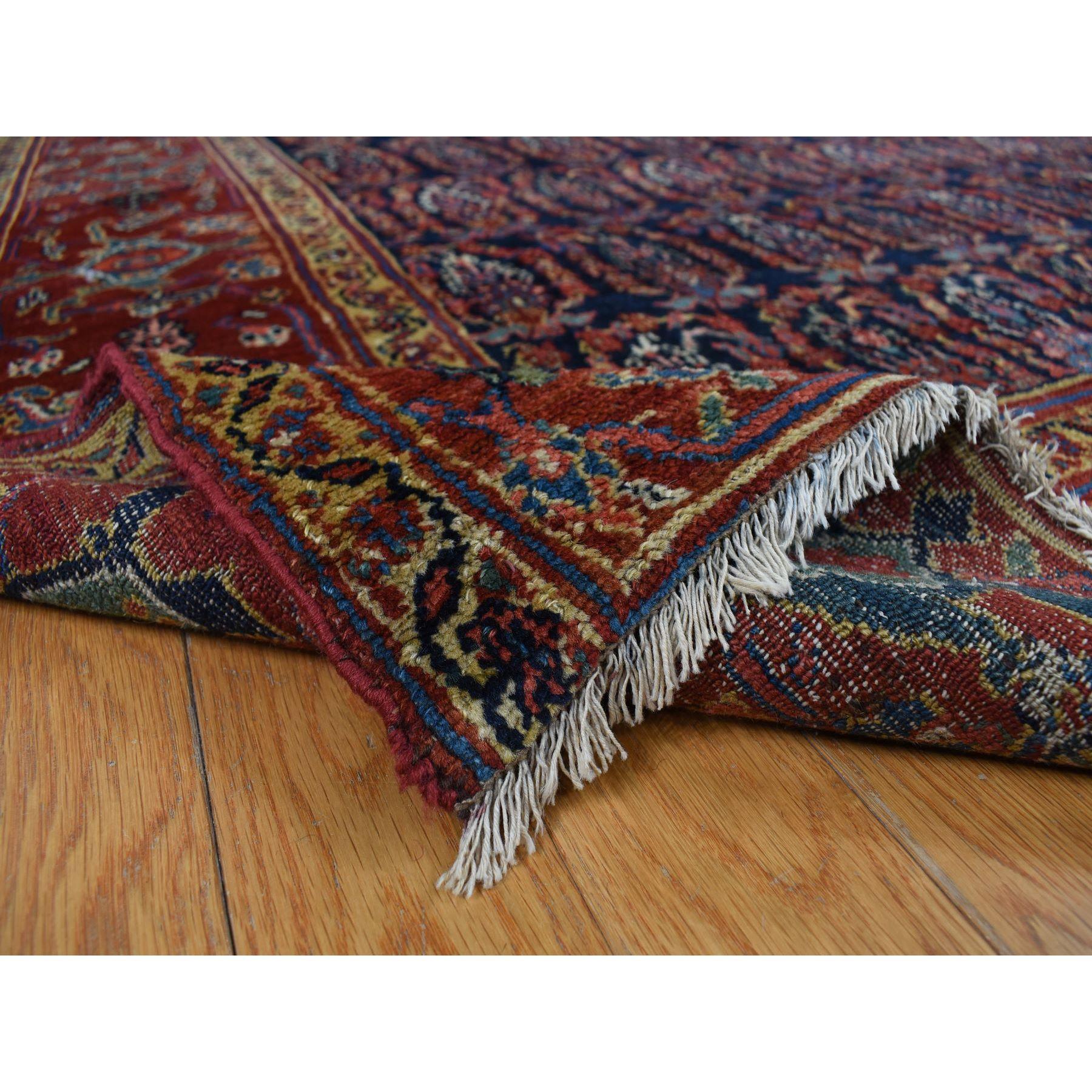 Blue Antique Persian Bibikabad Hand Knotted Wool Gallery Size Rug 7'1