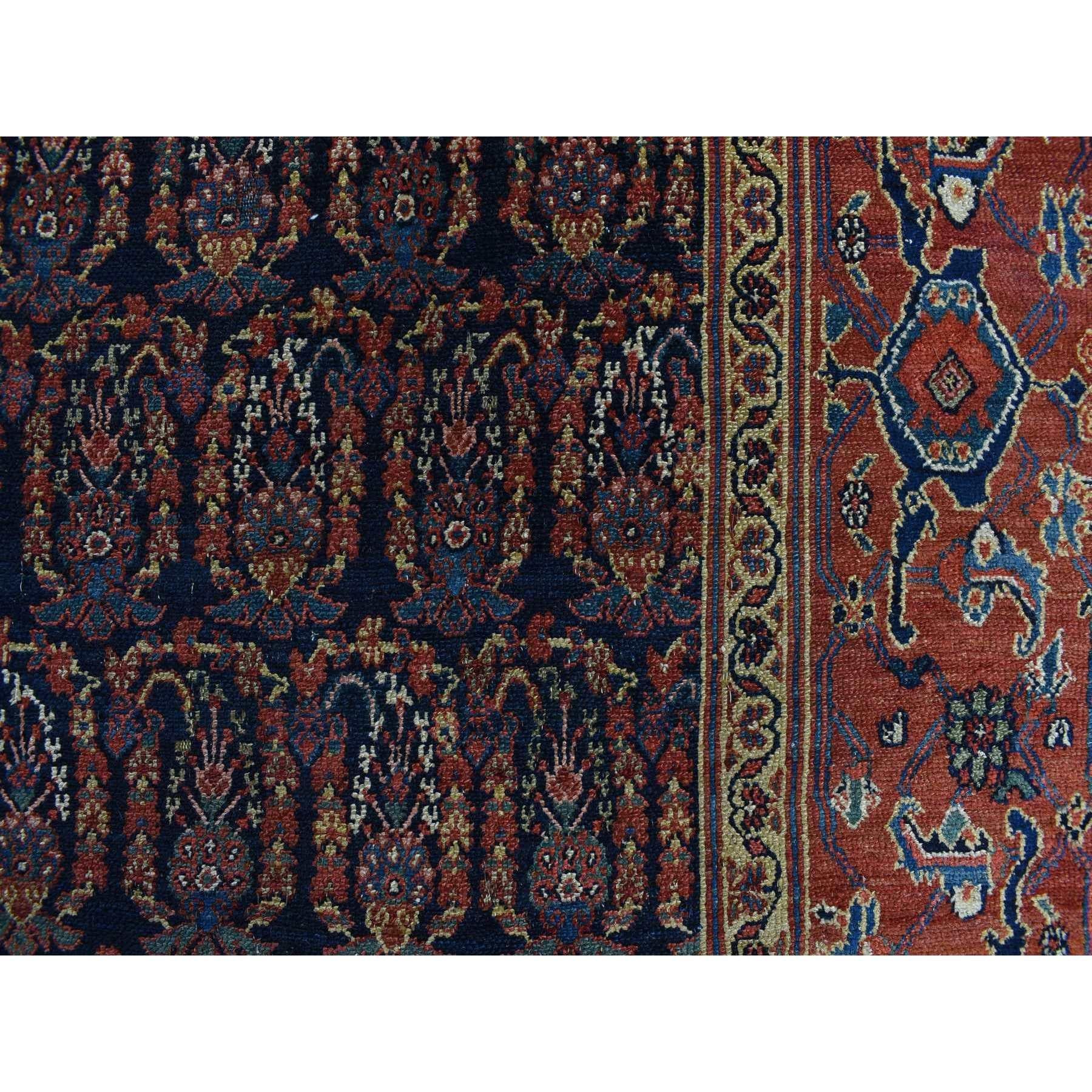 Early 20th Century Blue Antique Persian Bibikabad Hand Knotted Wool Gallery Size Rug 7'1