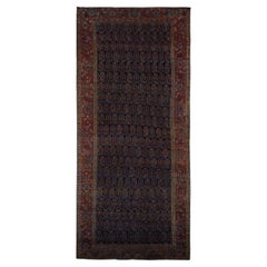 Tappeto blu antico persiano Bibikabad annodato a mano in lana (a) Gallery 7'1 "x16'3"