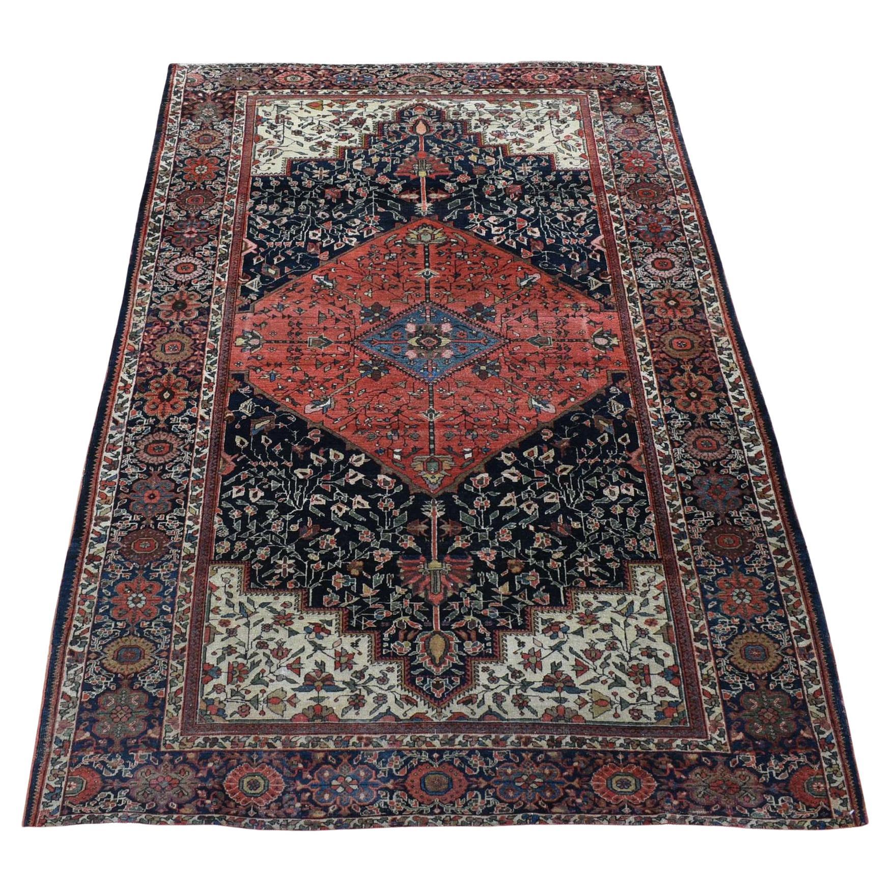 Blue Antique Persian Fereghan Sarouk Wool Hand Knotted Good Condition Clean Rug For Sale