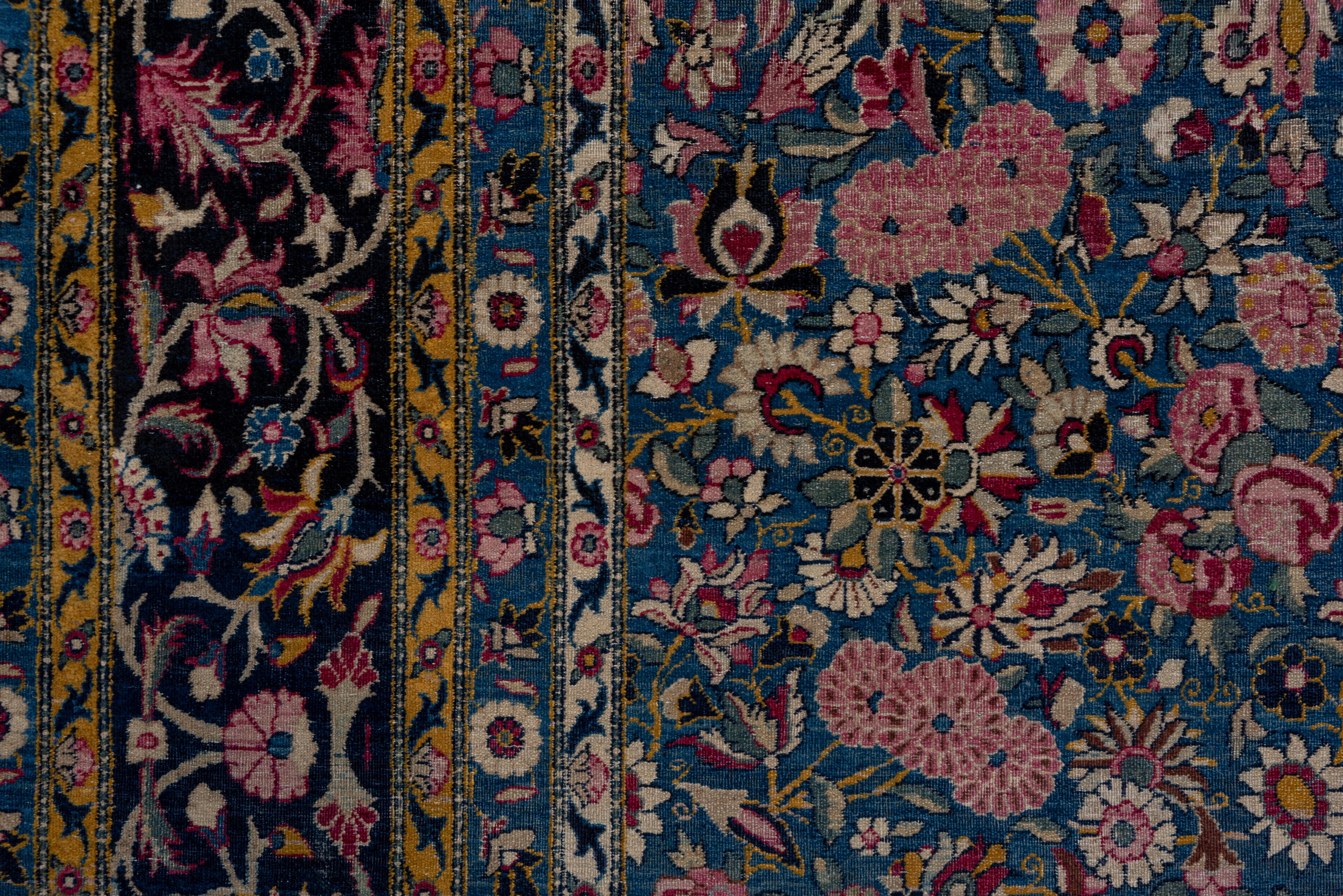 Early 20th Century Blue Antique Persian Kerman Mansion Carpet For Sale