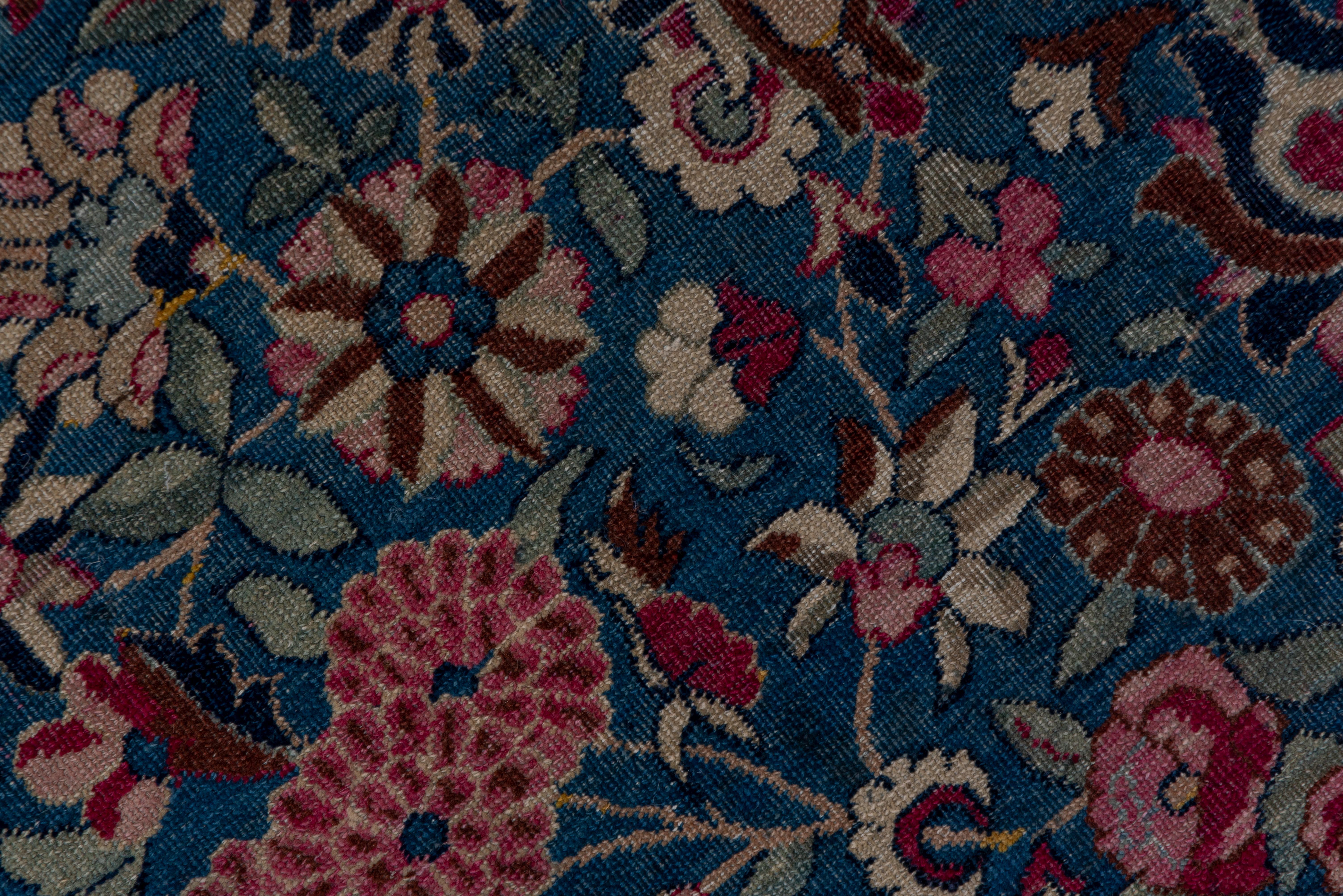 Wool Blue Antique Persian Kerman Mansion Carpet For Sale