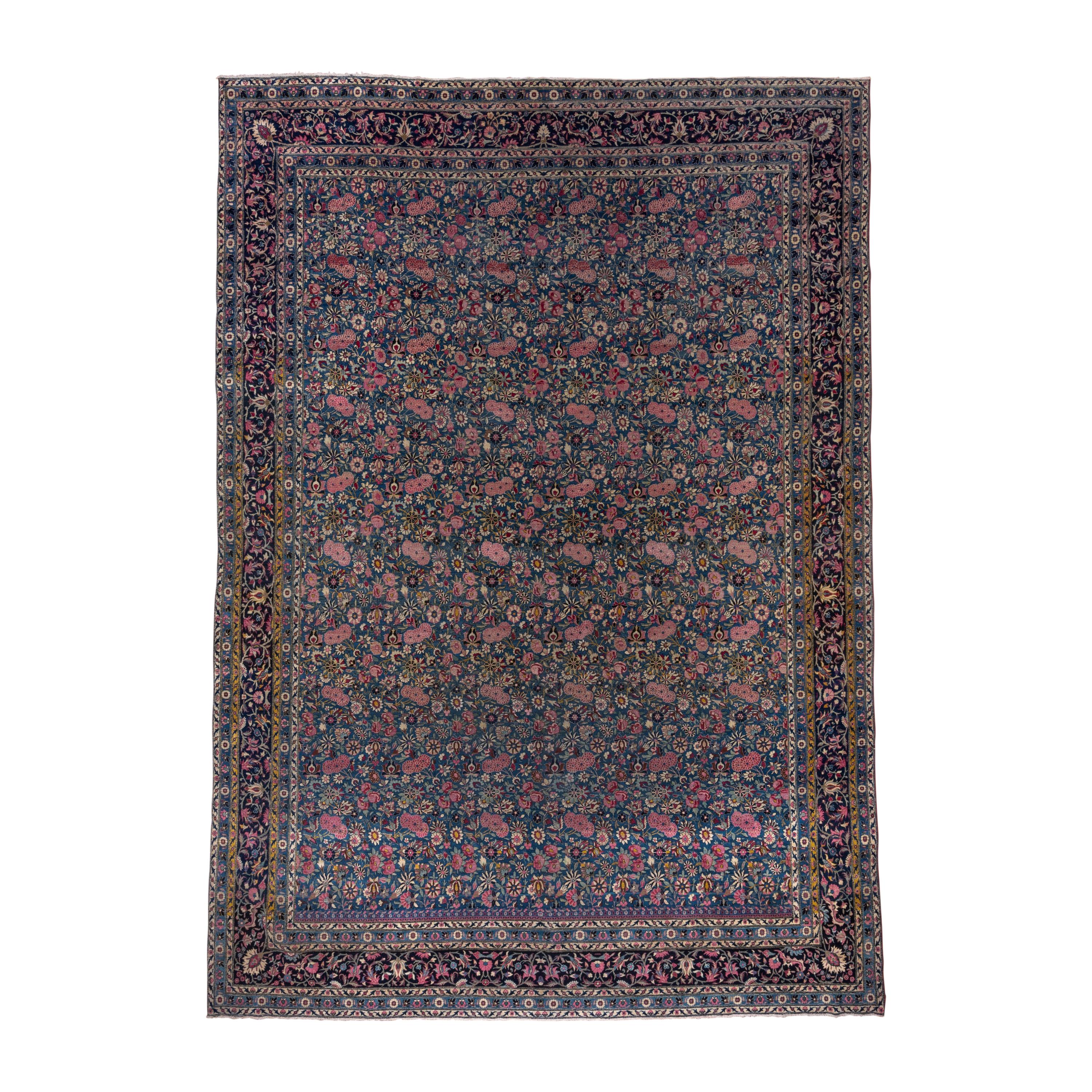 Blue Antique Persian Kerman Mansion Carpet For Sale