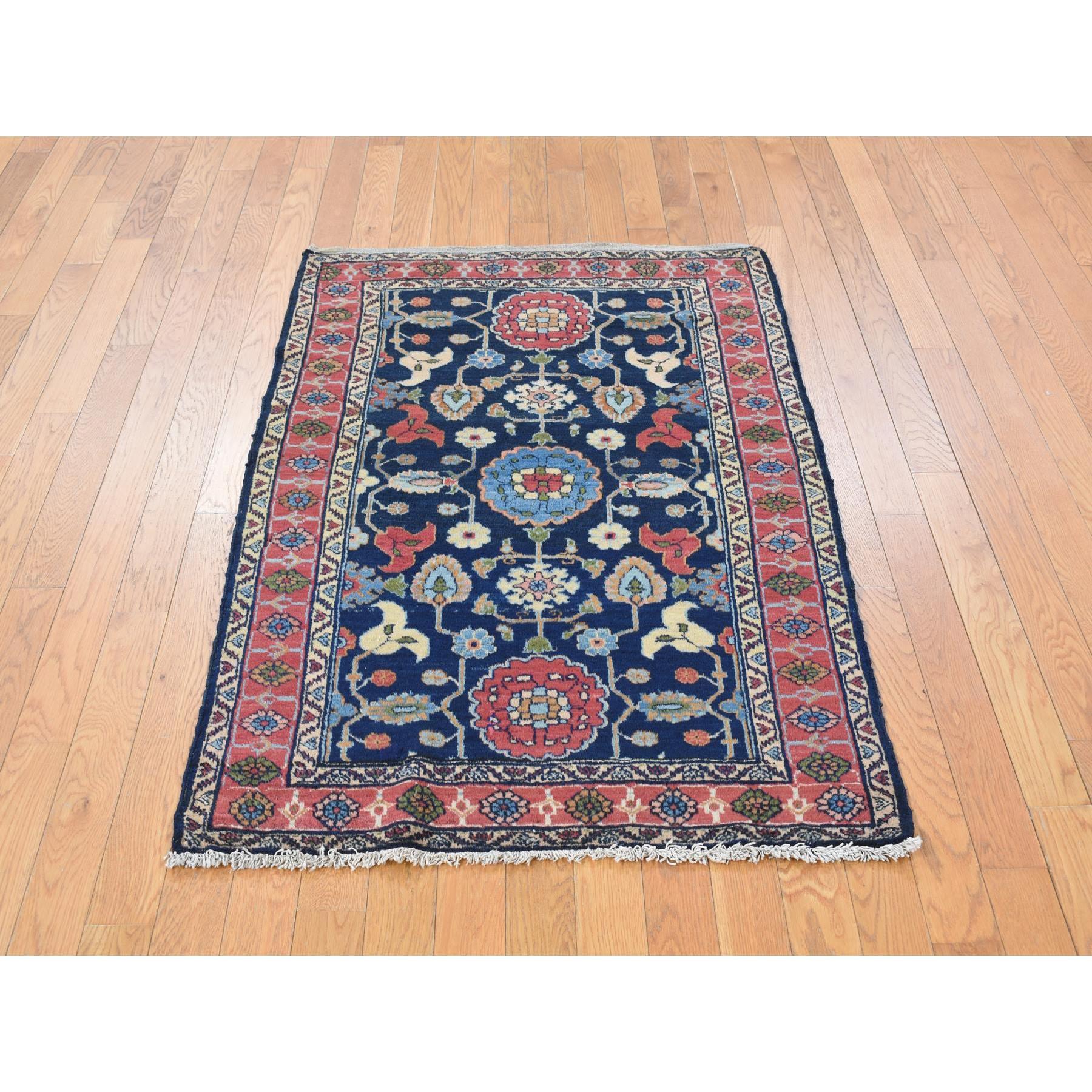 Medieval Blue Antique Persian Lilihan Full Pile Clean and Soft Hand Knotted Rug 3'1