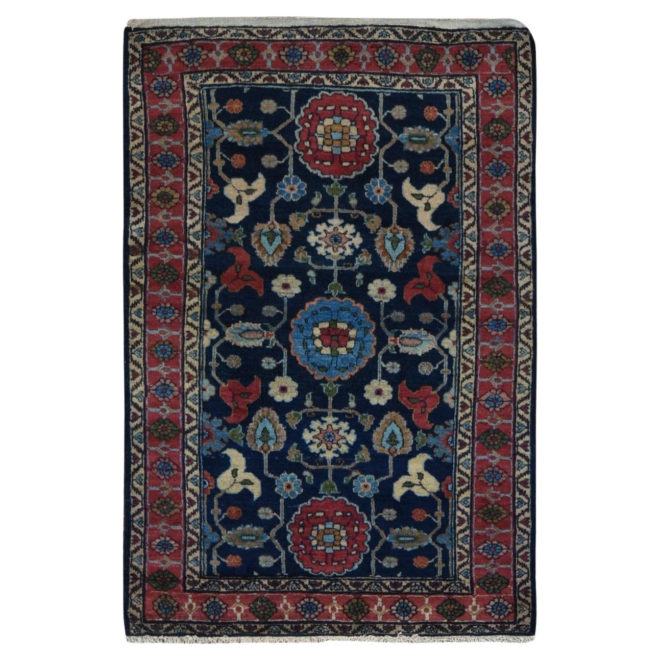 Blue Antique Persian Lilihan Full Pile Clean and Soft Hand Knotted Rug 3'1"x4'7" For Sale