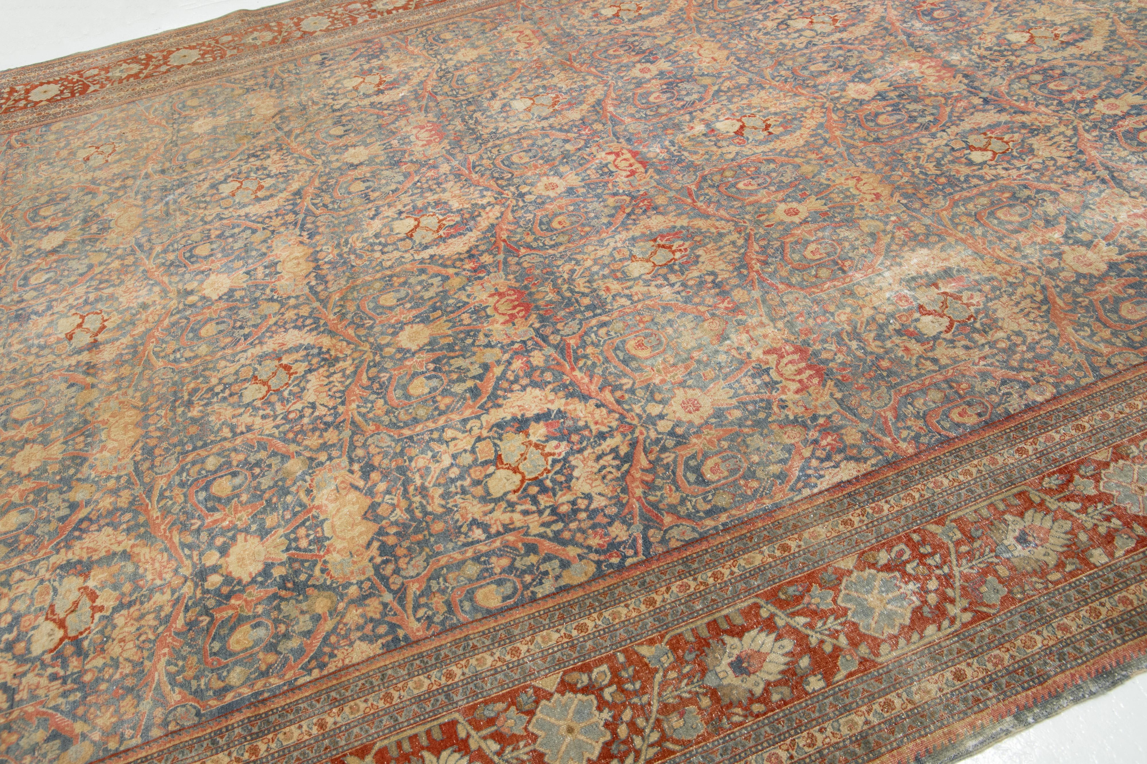 Noué à la main Tapis persan Mahal ancien fait à la main avec motif sur toute la surface en vente