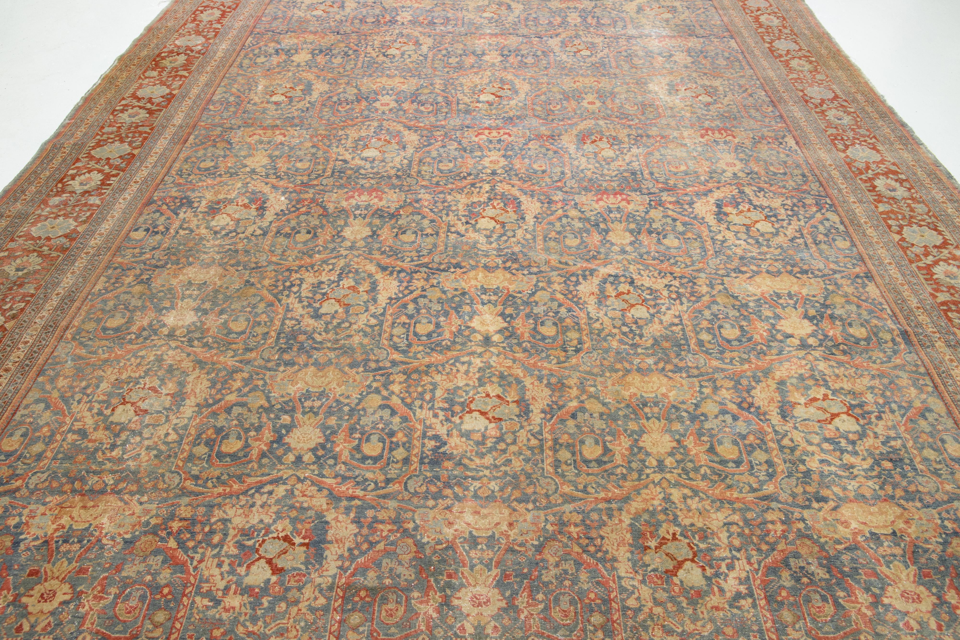 Laine Tapis persan Mahal ancien fait à la main avec motif sur toute la surface en vente