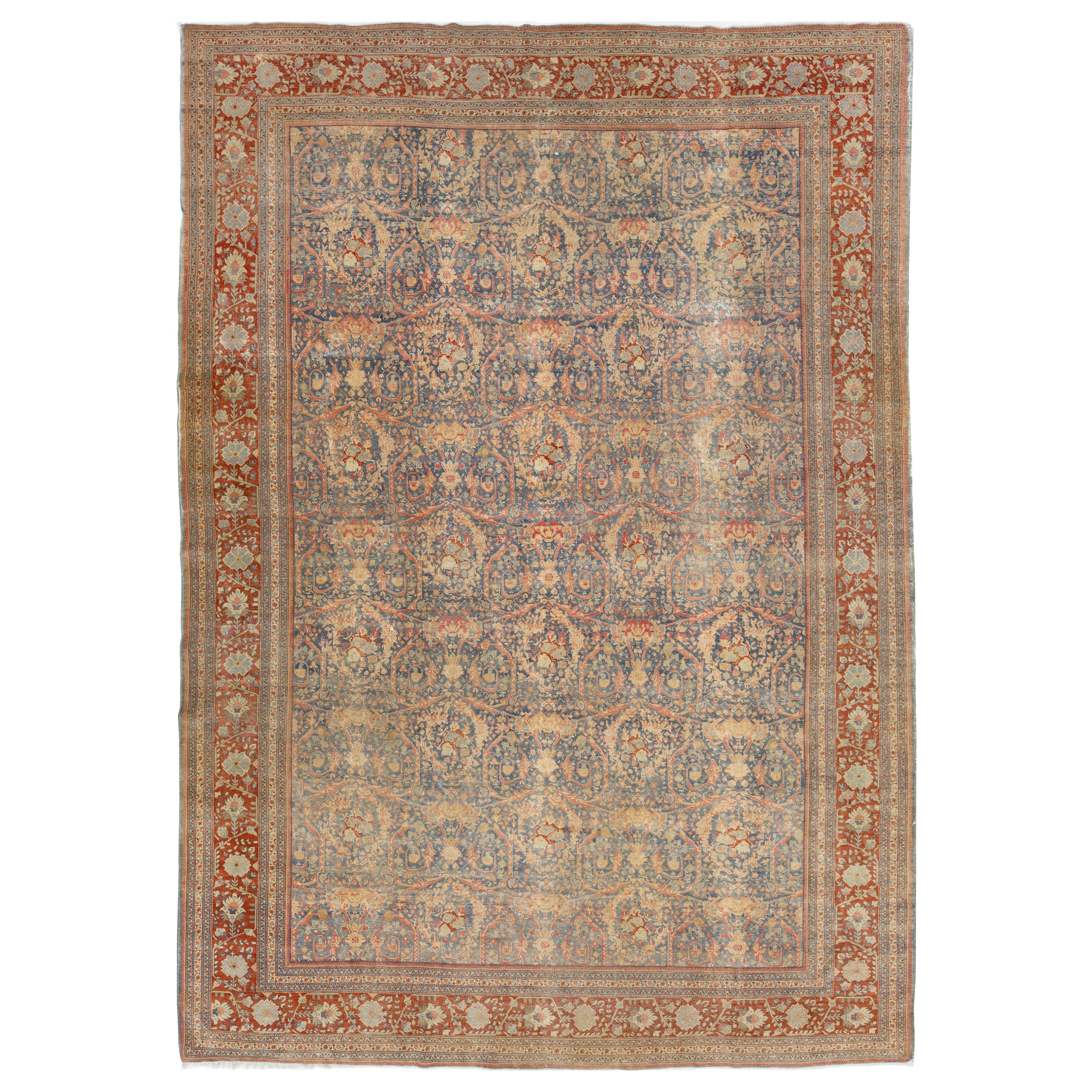 Blue Antique Persian Mahal Wool Rug Handmade with Allover Pattern