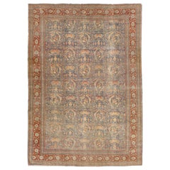 Blue Antique Persian Mahal Wool Rug Handmade with Allover Pattern