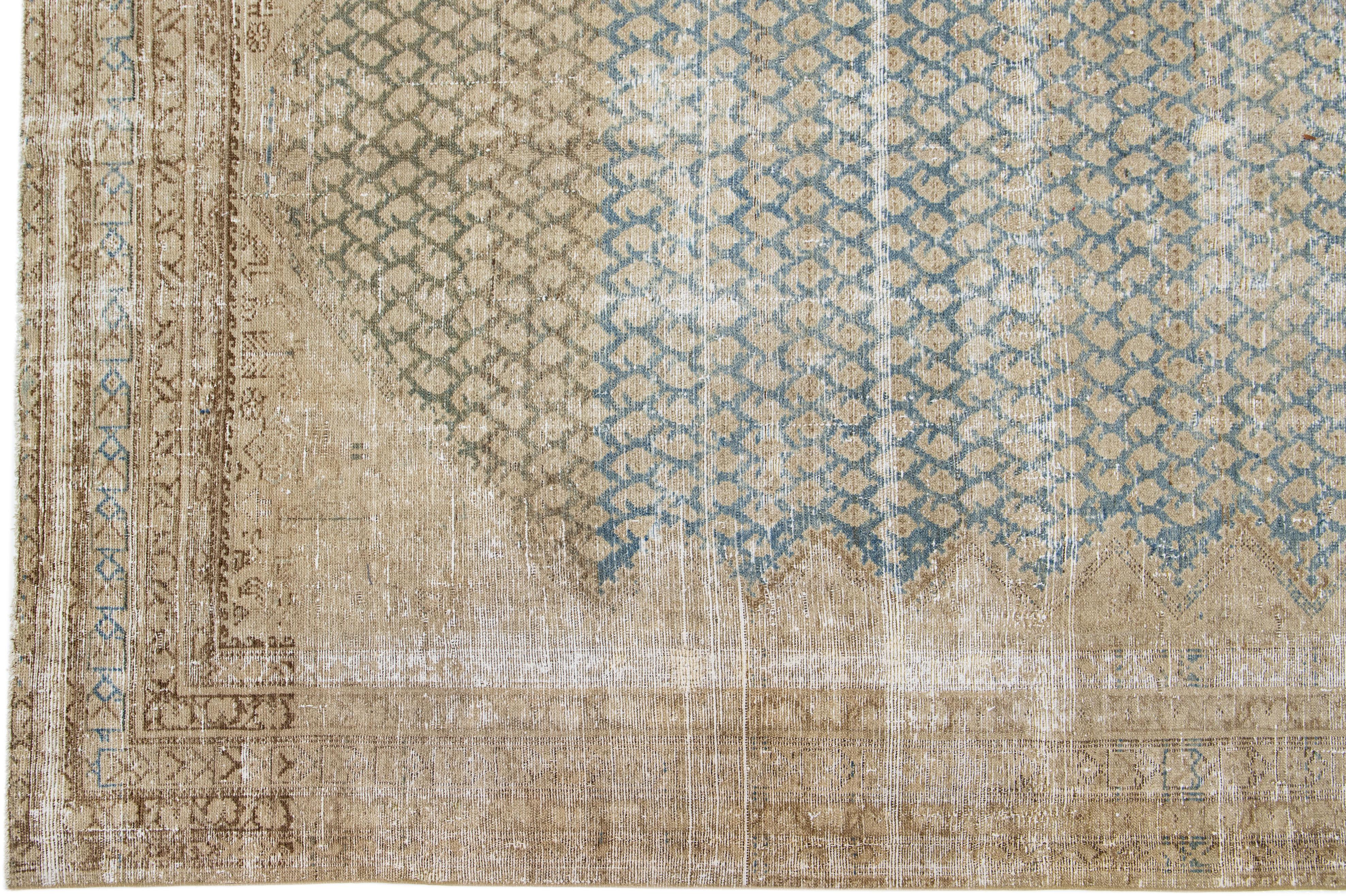 Blauer antiker persischer Malayer-Wollteppich mit Allover-Muster (Persisch) im Angebot