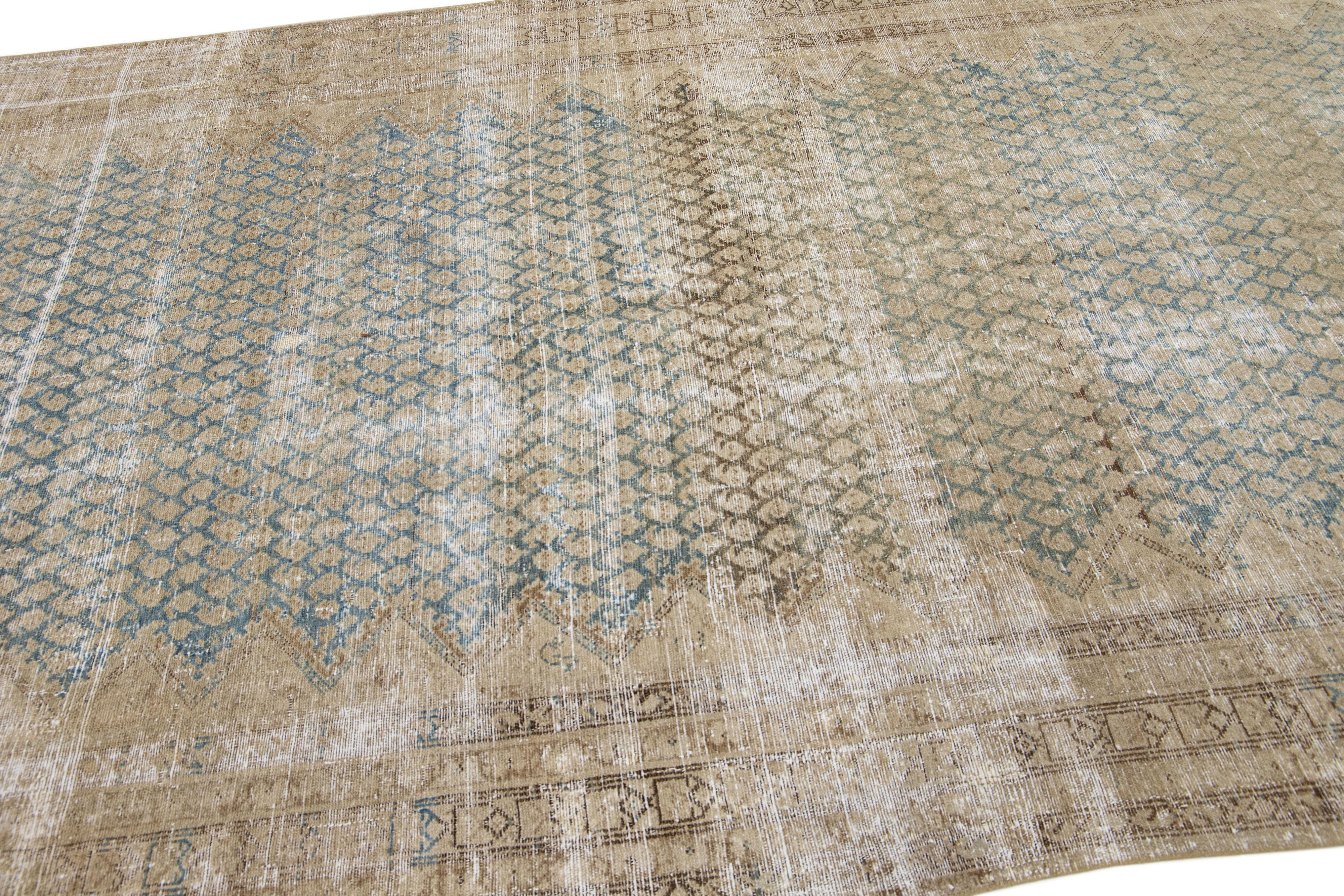 Blue Antique Persian Malayer Handmade Allover Pattern Wool Rug In Good Condition For Sale In Norwalk, CT