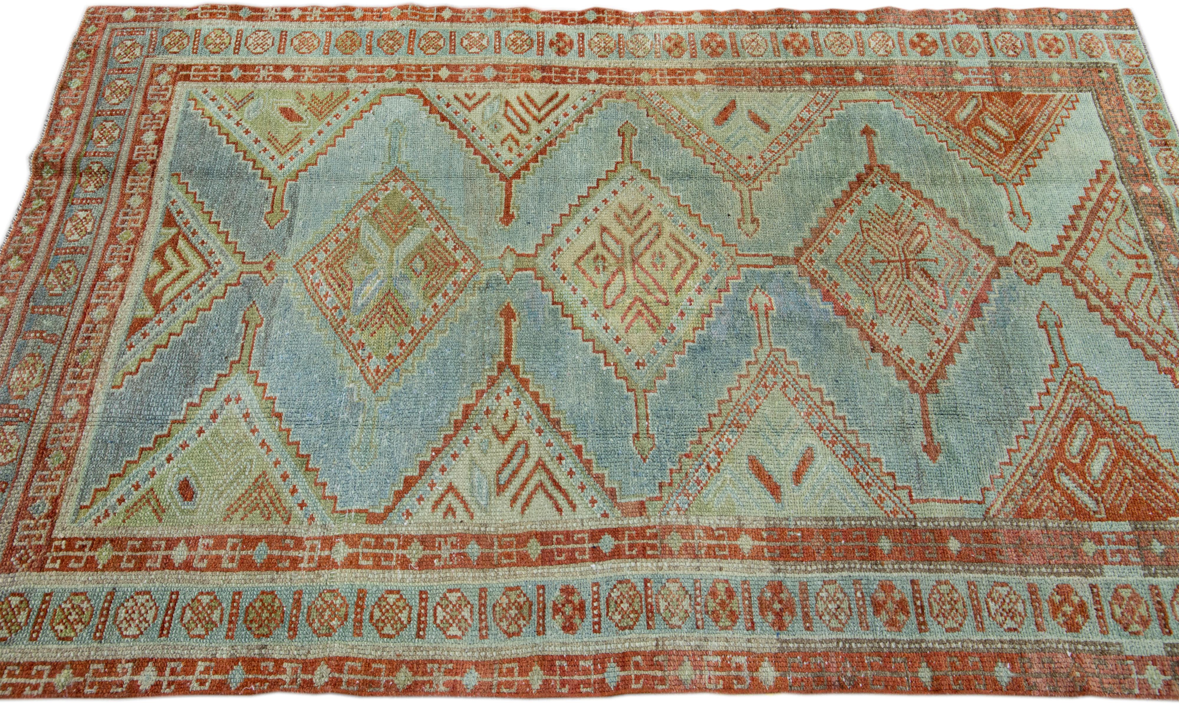 Early 20th Century Blue Antique Persian Malayer Handmade Tribal Motif Wool Rug For Sale